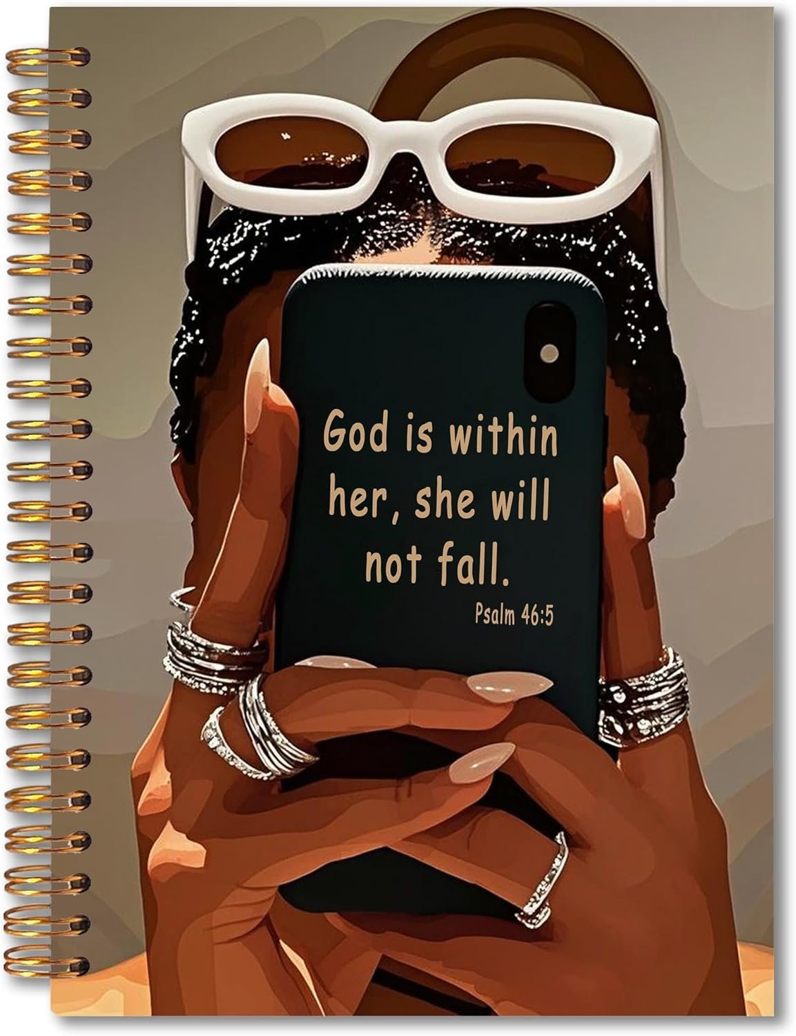 God Is Within Her She Will Not Fall Christian Spiral Notebook 5.5×8.3, Inspirational Bible Prayer Journal for Woman, Trendy Black Girl Christian Notebook for Note Taking