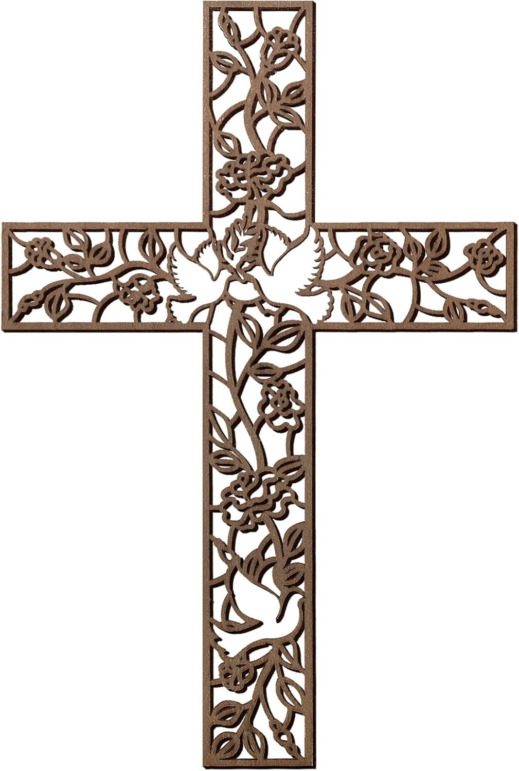 Yookeer Wooden Wall Hanging Cross Flower Pigeon Religious Home Living Room Decor Rustic Wooden Wall Cross Decoration for Home