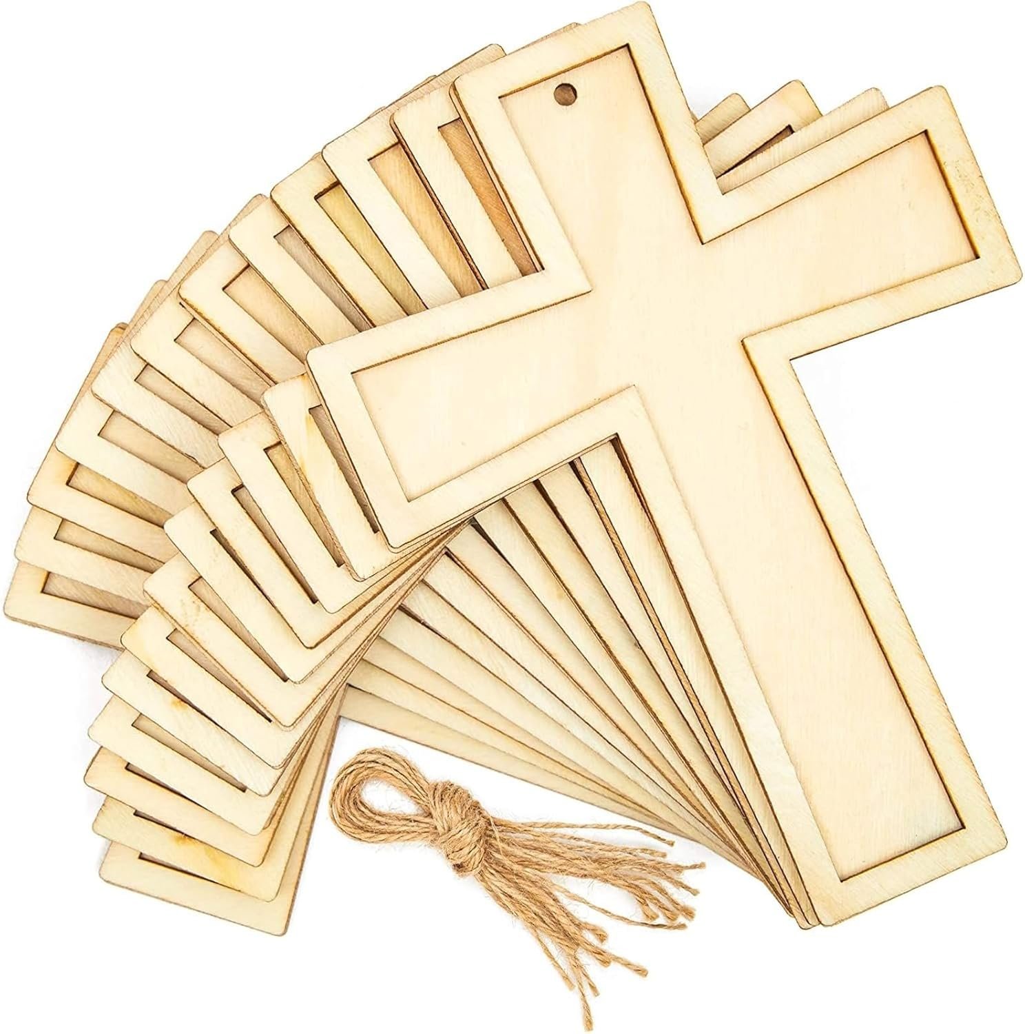 Bright Creations Unfinished Wooden Cross – DIY Crafts for Kids & Teens – Bulk Wood Crosses for Baptism Centerpieces & Favors – 12 Pack, 3.8 x 5 in, Jute String