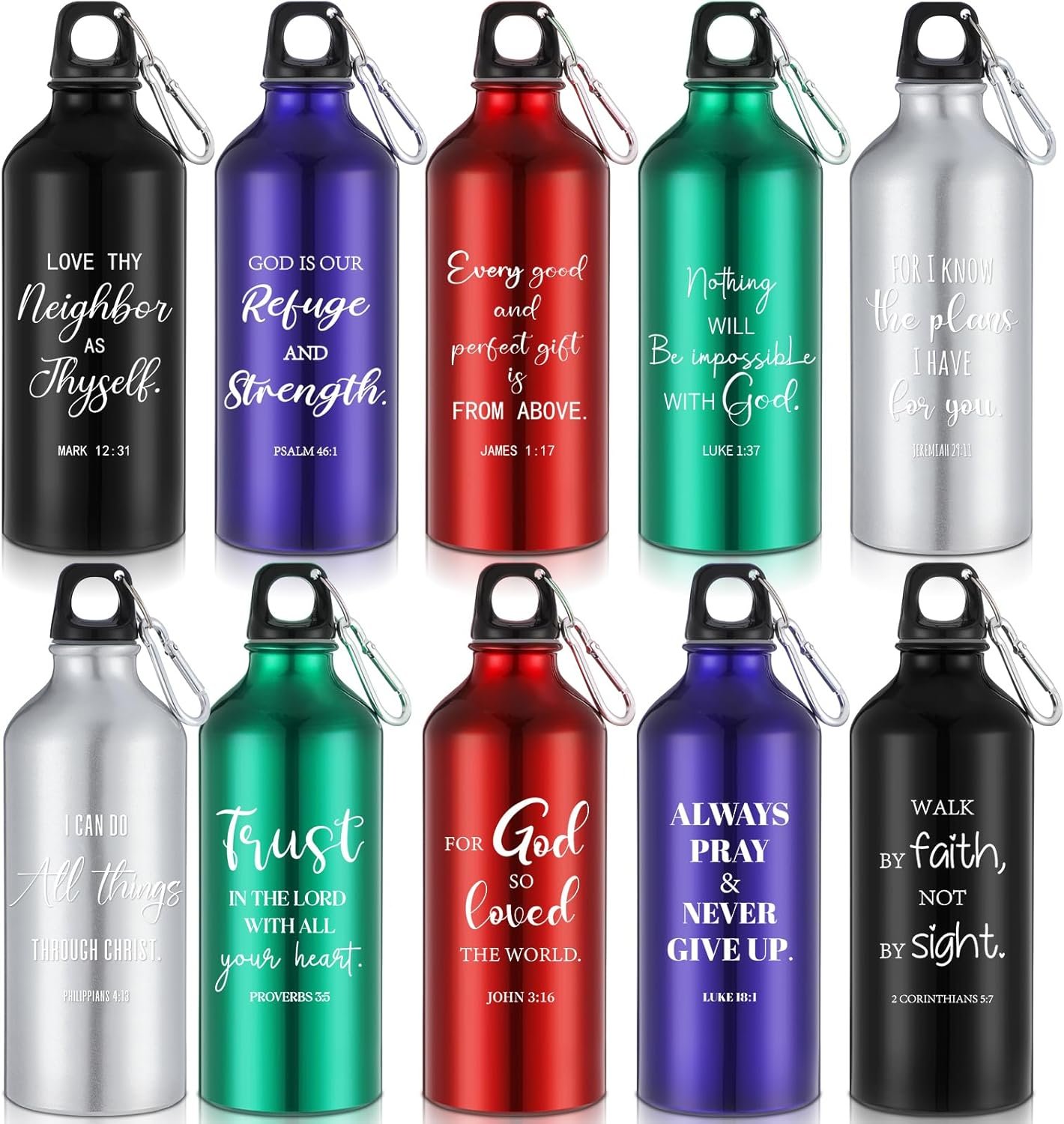 10 Pcs Inspirational Christian Gifts for Women Men, 20 oz Aluminum Water Bottle with Encouragement Scripture, Faith-Based Travel Mug Religious Confirmation Gifts Bulk Easter Church Gift