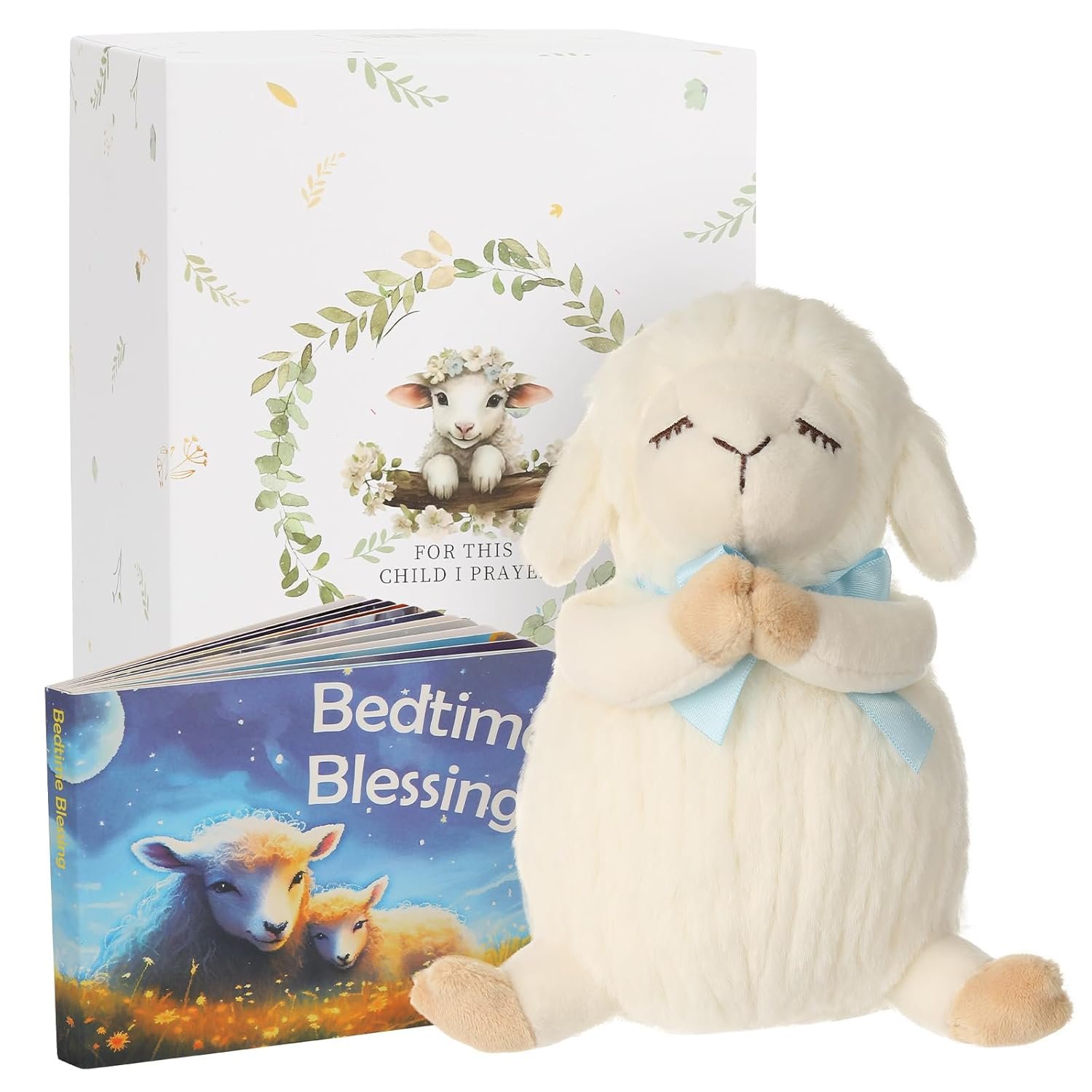 Baptism Gifts for Boys, Baptism Gifts and Newborn Baby, Christening Gifts Set, 7″ Praying Lamb Plush Toy and Bedtime Blessing Board Book in Keepsake Gift Box, Ideal Easter Gifts for Kids