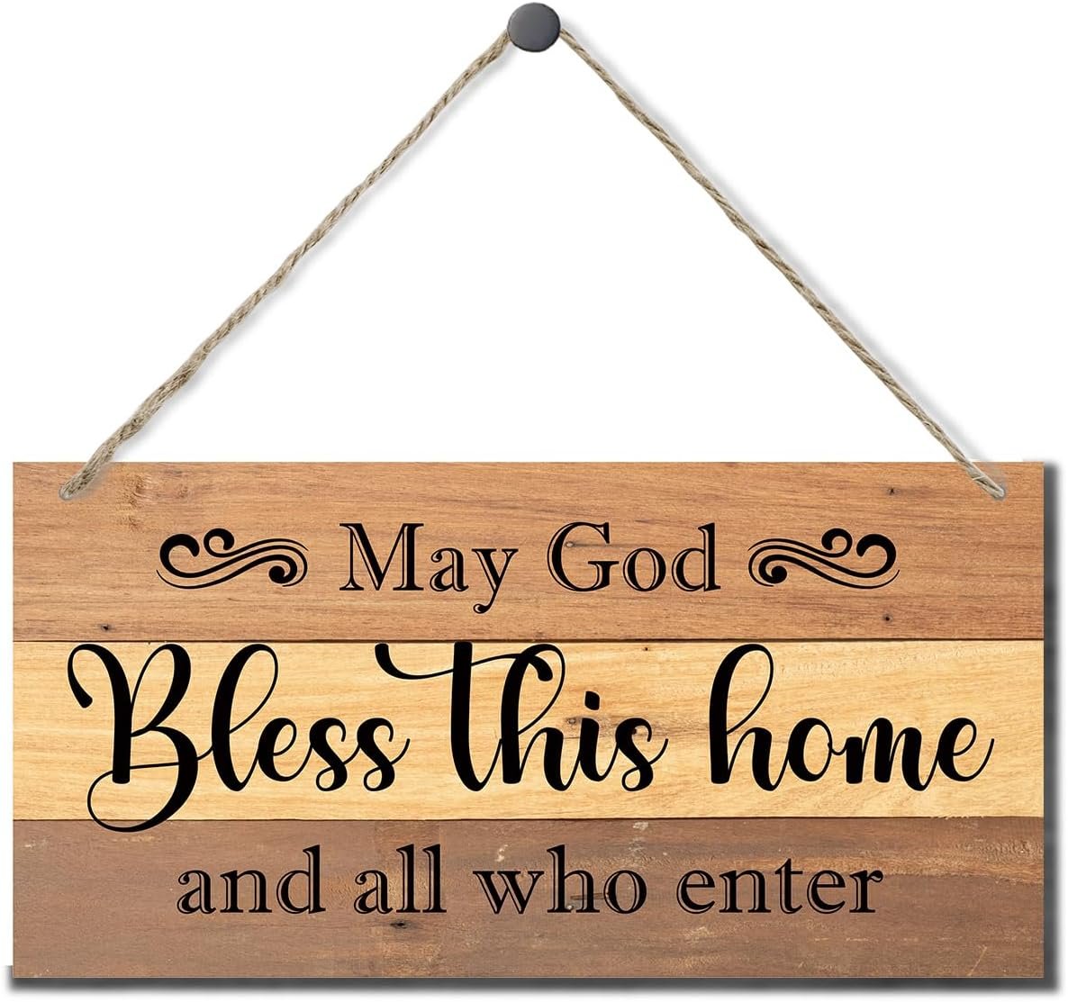 May God Bless This Home Decor Sign, Printed Wood Wall Art Sign, God Bless Signs, Home Signs Decor, Hanging Wood Sign Home Decoration, Rustic Farmhouse Wood Signs Decors Wall Art, Christian Gifts 12×6 in H