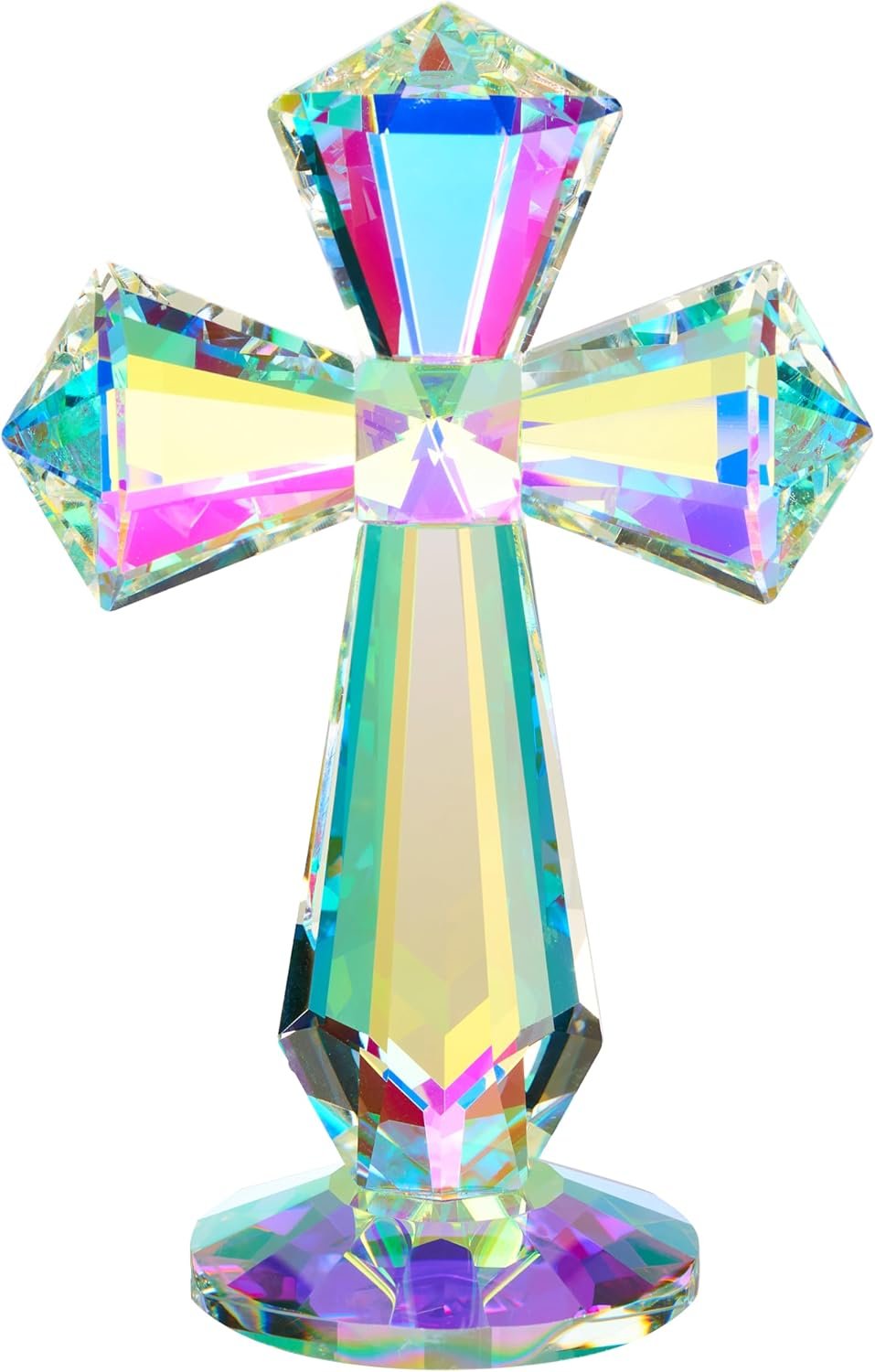 Crystal Glass Standing Cross Decor, Easter Christmas Decoration for Party Dad Man, Religious Gifts for Women Men Father Mother, Handmade Glass Holy Collectible Figurines