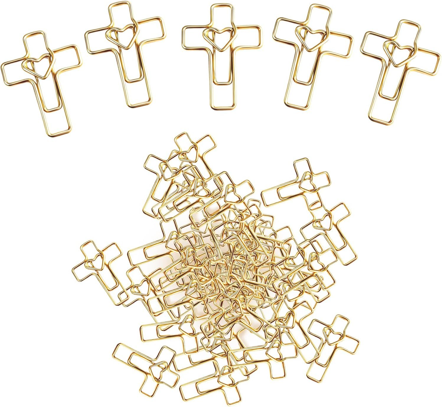 50PCS Gold Heart Cross Paper Clips, Patented Design Bible Study Supplies, Mothers Day Teacher Appreciation Gifts, Christian Gifts for Women mom Bookmark Accessories, Easter Eggs fillers