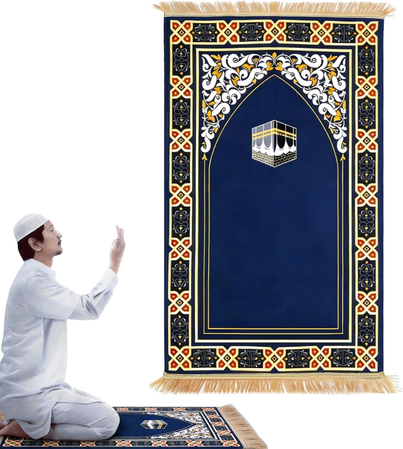Prayer Rug Muslim Mat Islamic,Thick Large Padded for Kids Men Women for Eid Travel Ramadan,Islamic Padded Prayer Mat with Non-Slip Backing&Mihrab Arch for Home,Travel,Mosque,Gifts43 x25