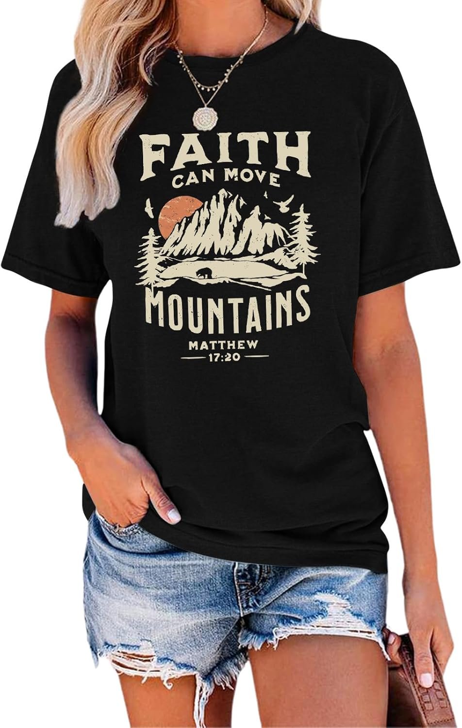 GEMLON Graphic T-Shirts for Women Loose Print Short Sleeve Tops Summer Casual Tees Shirt