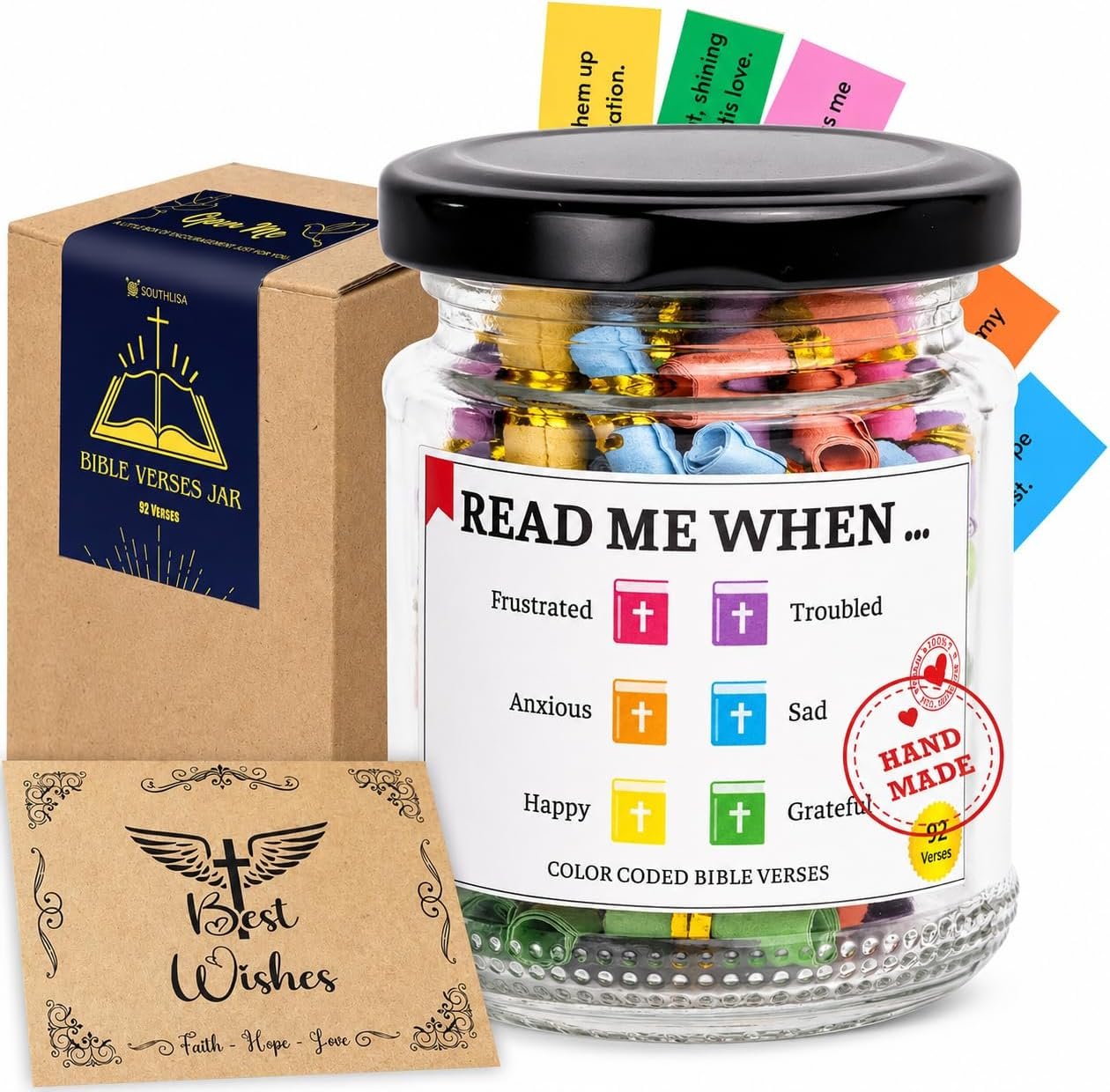 100% handmade Bible Verse Jar, 92 Hand-Rolled Bible Rolls, Christian Gift for Women, Bible Accessories for Women