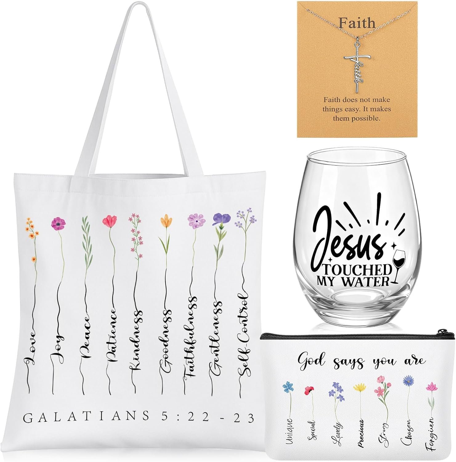 4 Pcs Easter Christian Gift for Women Christian Gifts for Women Bible Tote Bags Set Religious Faith Spiritual Inspirational Birthday Presents for Mom Sister Teacher Friend