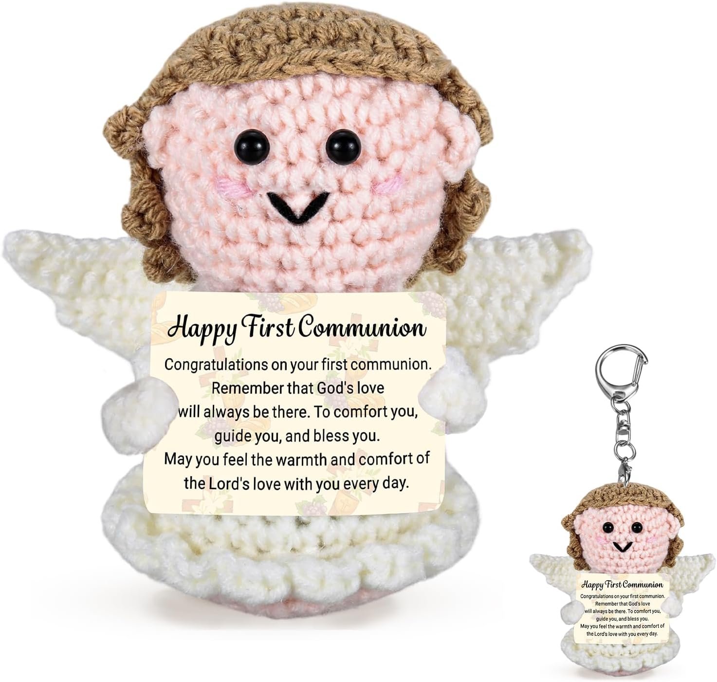 First Communion Gifts for Girls Boys 1st Communion Gifts for Catholic Goddaughter Kids Teens Holy Communion Handmade Positive Angel Crochet Easter Basket Stuffers Communion Party Favors Decorations