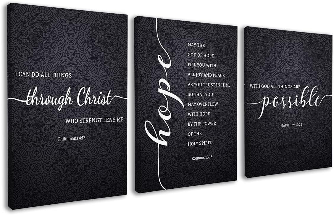 Dazingart Framed Bible Verse Wall Art, Black Scripture Prints Set of 3, I Can Do All Things Through Christ, Christian Wall Art Decor For Living Room Bedroom (christ, Small)