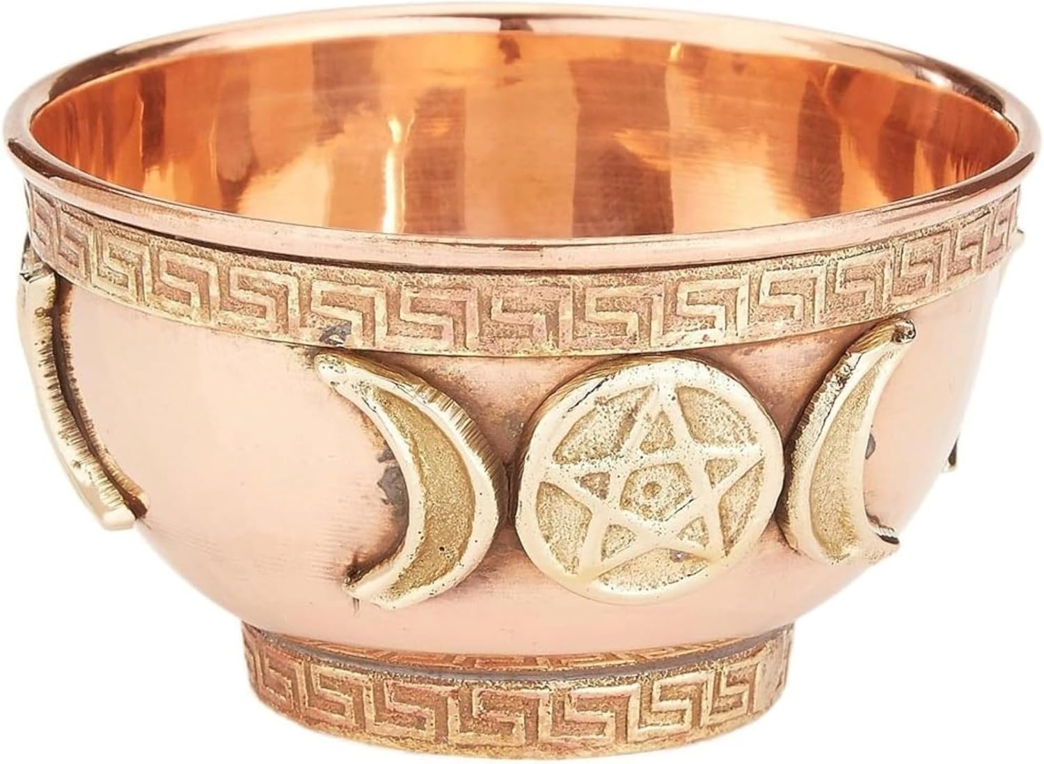 New Age Imports, Inc. bo, Triple Moon Pentacle Copper 3″, for Altar, Ritual use, Incense Burner, smudging, Decoration, offering Bowl, 3″ Diameter 2″ Height