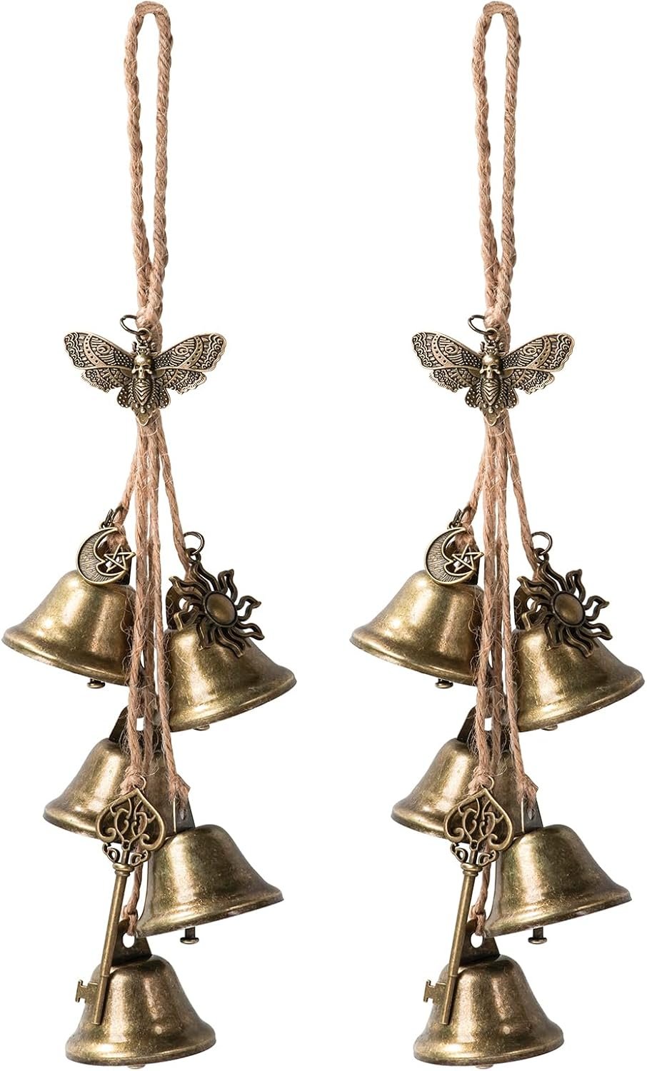 2 Pieces Witch Bells for Door Knob for Protection Brass Bells Hanging Witchcraft Wicca Supplies Wreath Handmade Witch Bells Wiccan Magic Wind Chimes (Butterfly Vintage Bell)