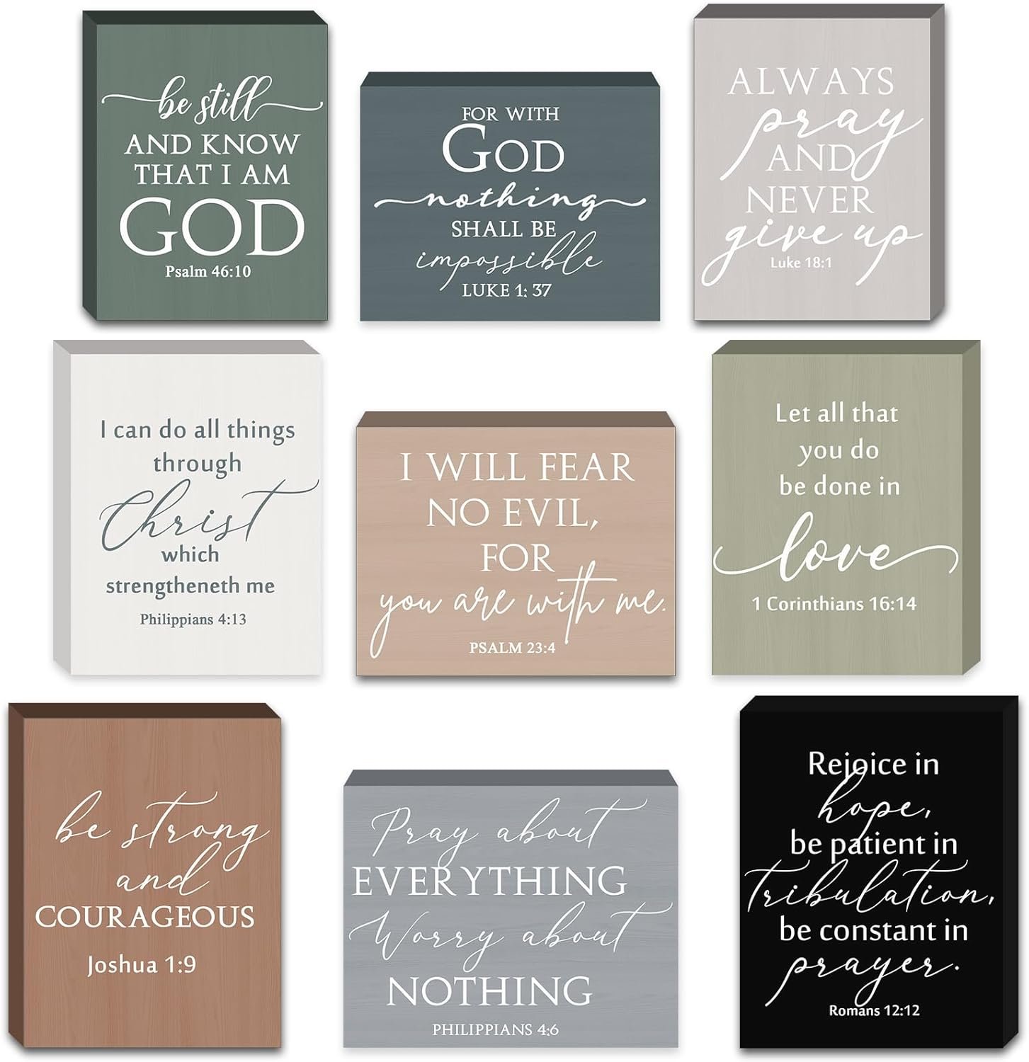 Yousoontic 9 Pcs Small Christian Desk Wall Decor Bulk Mini Wooden Inspirational Bible Verse Quotes Aesthetic Table Decor for Sunday School Mother’s Day Church Office Desk(Boho,Simple)