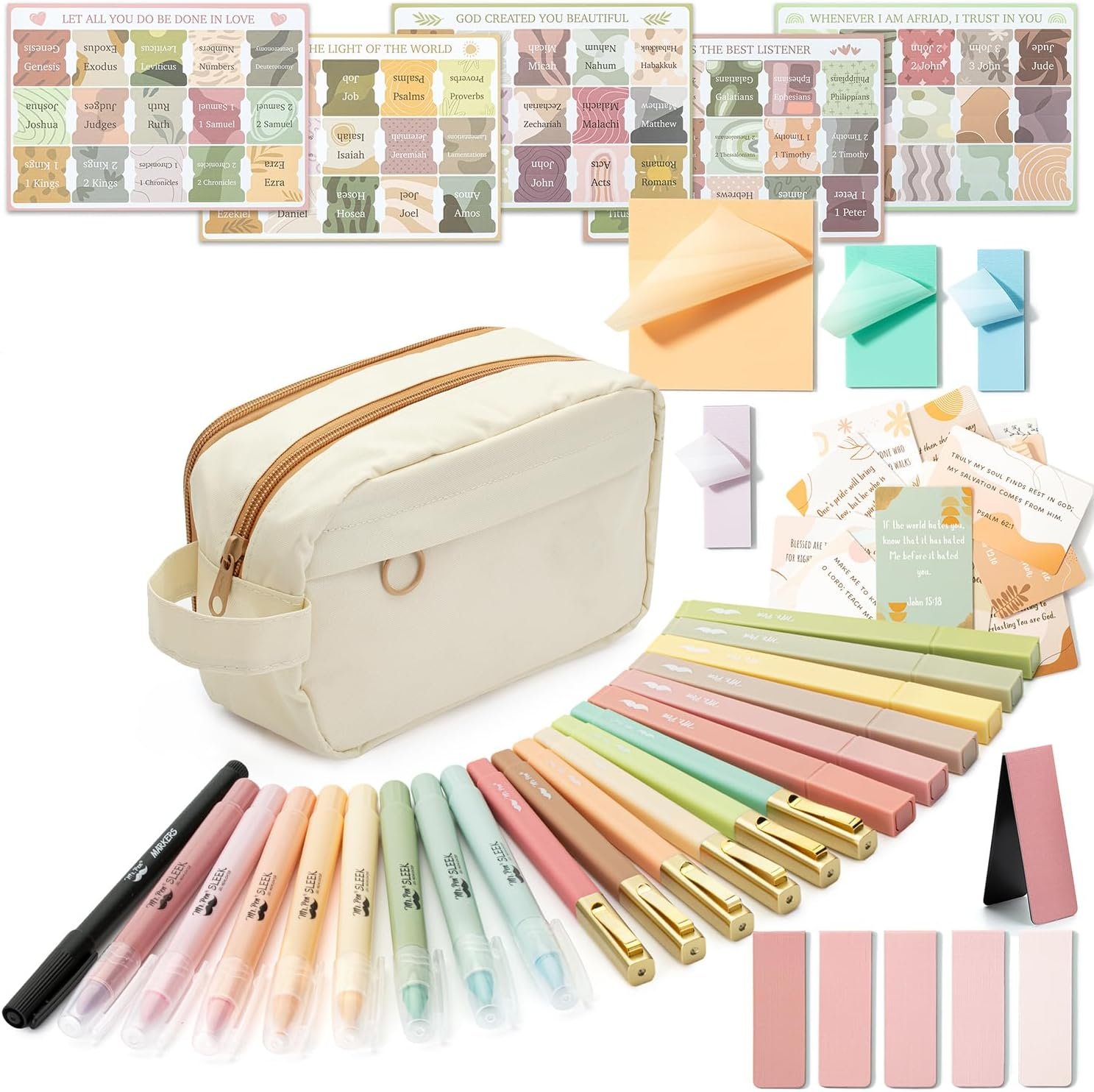 Mr. Pen- Bible Journaling Kit for Women, Bible Highlighters and Pens No Bleed, Pencil Case, Fineliner, Prayer Cards, Tabs, Magnetic Bookmarks, Transparent Sticky Notes, Christian Devotional Gifts