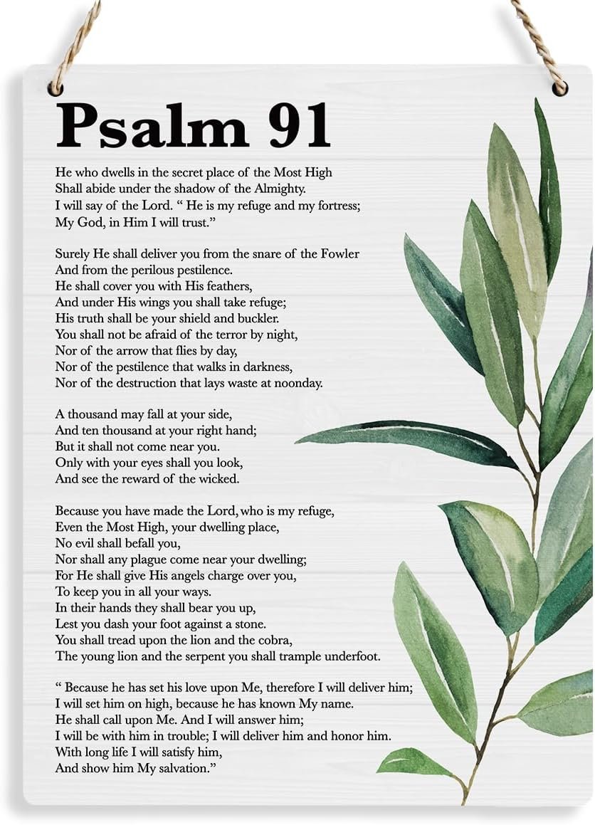 Inspirational Scripture Wall Art Bible Verses Psalm 91 Wall Decor Christian Wall Art Decor Prayer Room Decor Religious Gifts, Wooden Sign for Home Office Nursery Bathroom Decoration 8×10 Inches