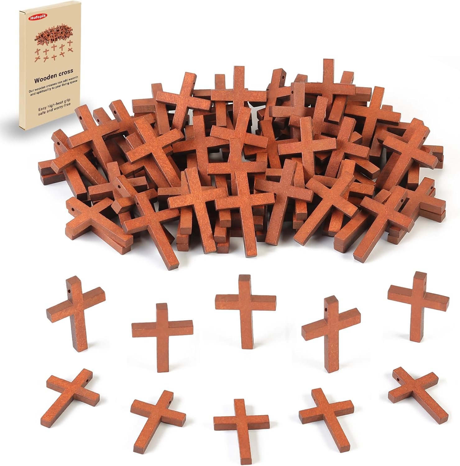 50 Pack Wooden Crosses, 1.2×1.7 Inches, Small Wooden Crosses for Crafts, Small Cross Pendant, Mini Cross, Easter Egg Fillers