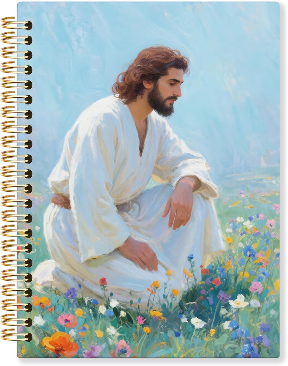 Christian Jesus Spiral Notebook, Religious Prayer Journals for Writing, Wildflower Jesus Notebooks for Note Taking, Christian Church Office Supplies, 5.5×8.3 Inch