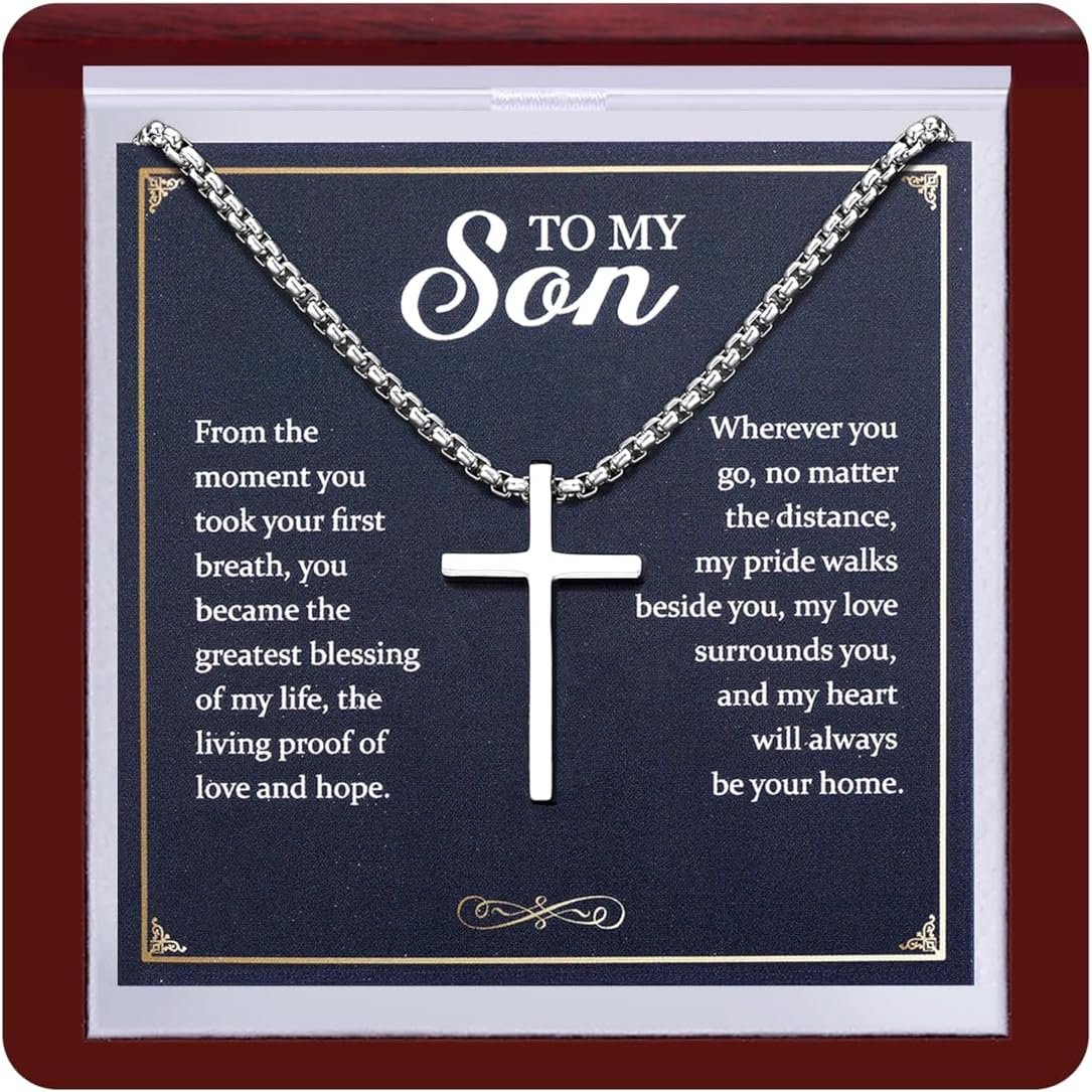 TEN MIRO S925 Sterling Silver Cross Necklace for Men Solid Sterling Silver Cross Pendant Necklace for Men Mens Cross Necklace Jewelry Gifts with Box & Card Birthday Anniversary Christmas Father’s Day