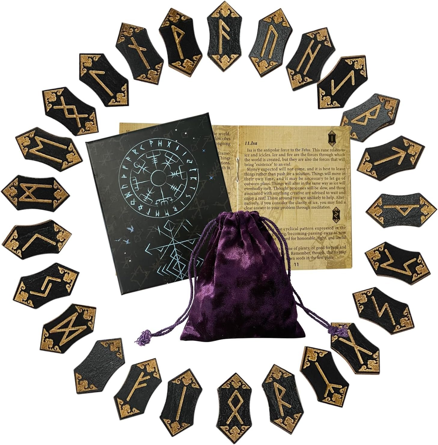 Runes Set, 25Pcs Wooden Viking Rune Stone Set with Guide Book, Velvet Bag, Norse Runas for Beginners,Witchcraft/Divination/Meditation/Spiritual
