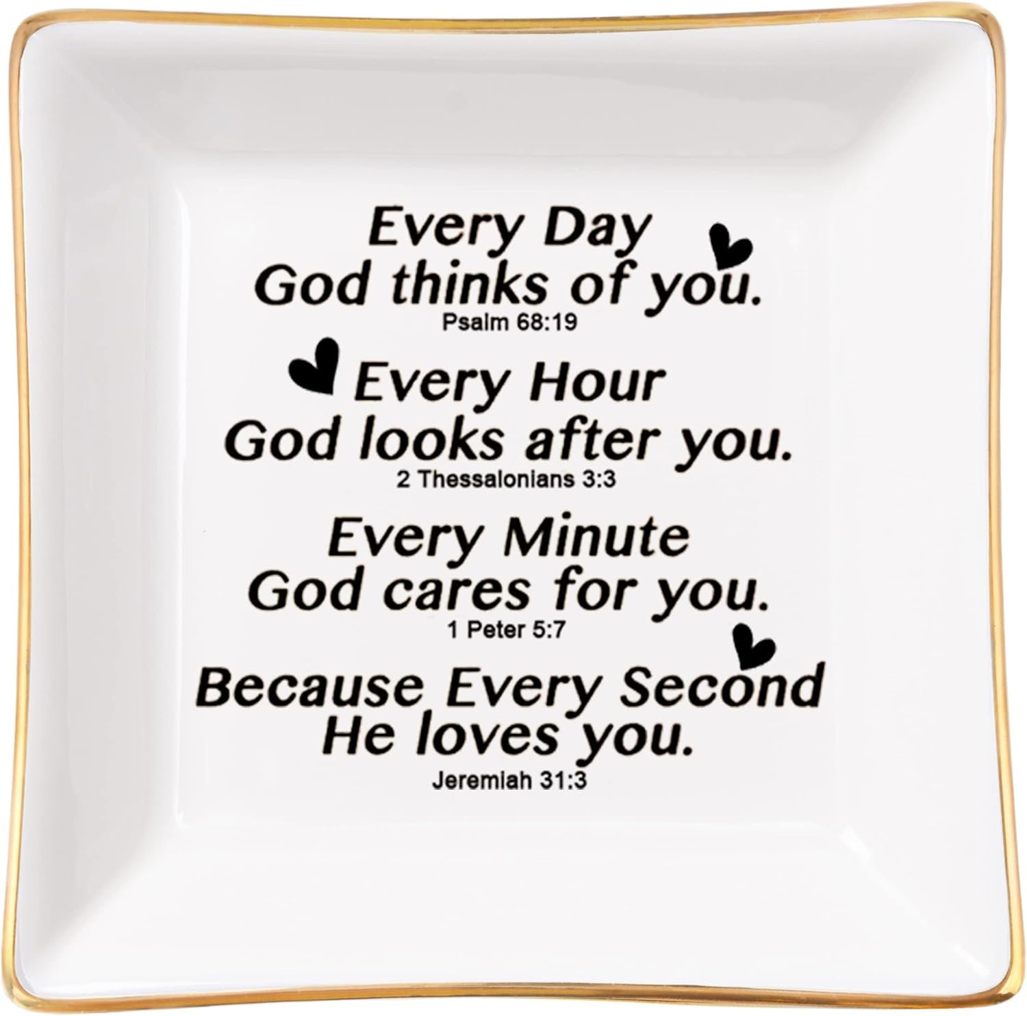 Spegiffu Christian Gifts for Women Faith Jewelry Dish with Bible Verse Prayers, Religious Gifts Scripture Gifts Spiritual Gifts for Women Men Friends Birthday – Every Second God He Loves You