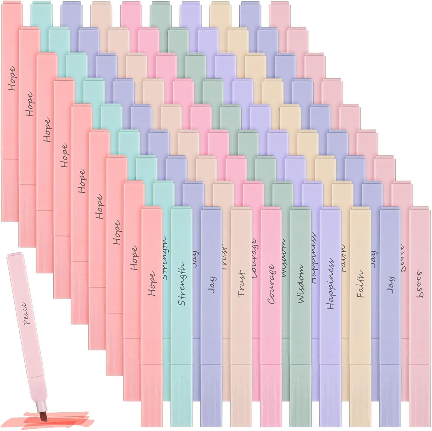 Qeeenar 100 Pcs Bible Highlighters with Soft Cute Aesthetic No Bleed Inspirational Highlighter Chisel Tip Pastel 10 Assorted Color Marker for School Bible Study Journaling Supplies(Soft Color)