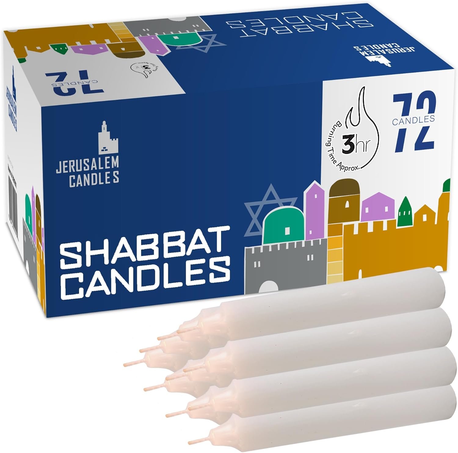 Jerusalem Candles Shabbat Candles – Traditional Shabbos Candles – 3 Hour – 1-Pack x 72 Count