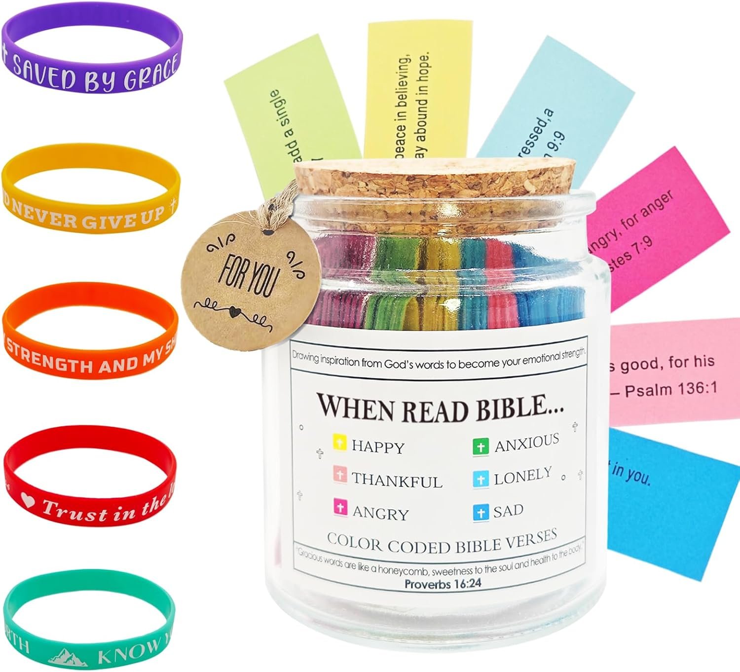 Bible Study Jars with 5 Religious Bracelets for Teens, Student-Christian Learning Activity Kit for Sunday School,Student Prizes, Birthday, Easter Gifts