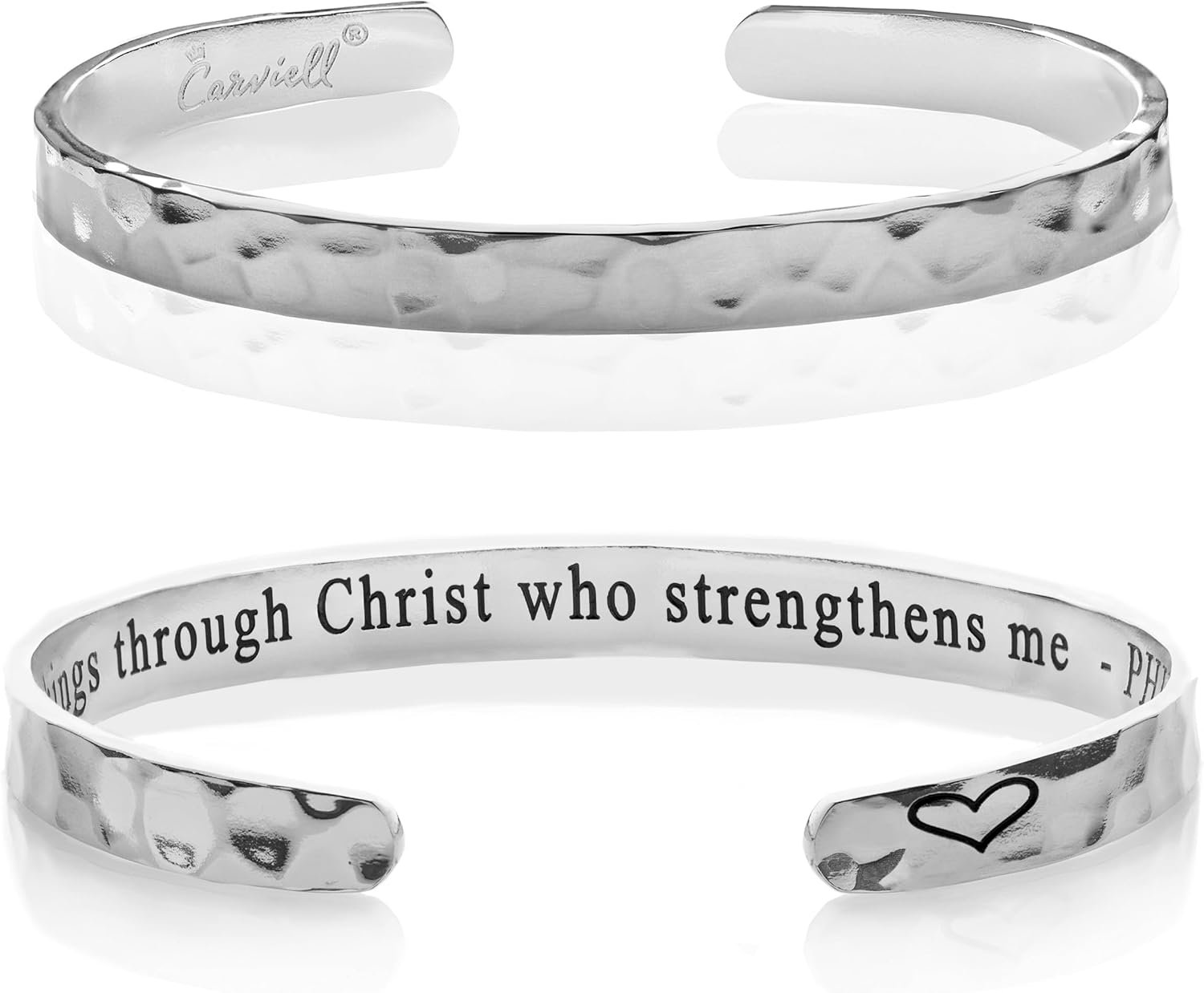 Carviell Engraved Cuff Bracelets for Women – Inspirational, Friendship, Love, Mom, Daughter, Sister, Christian, Graduation, Memorial & Wedding Gifts – 80+ Phrases – Stainless Steel, Gift-Ready
