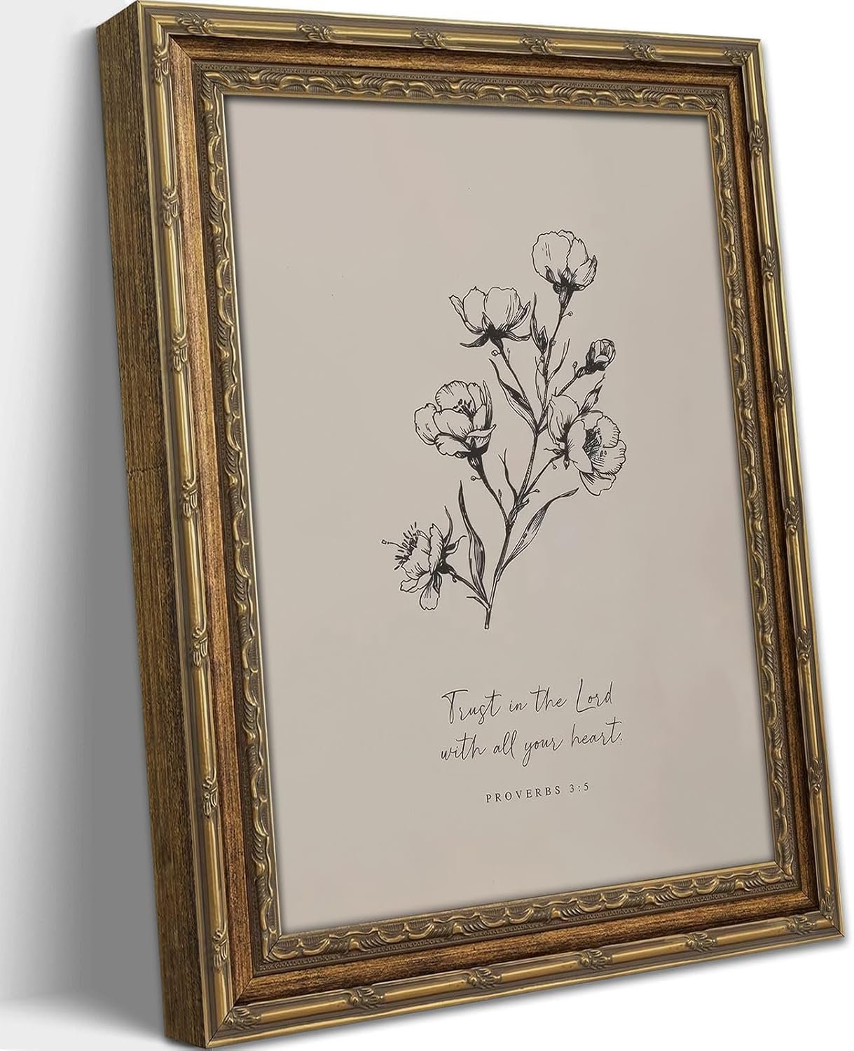 Vintage Gold Framed Wall Art Christian Bible Verse Wall Art Neutral Floral Scripture Wall Decor Picture Rustic Watercolor Floral Religious Poster Print for Living Room Bedroom 9x11in