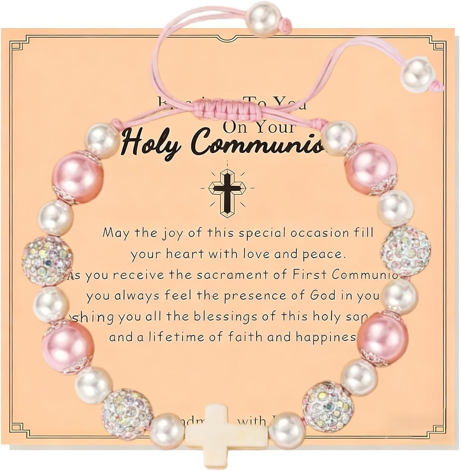 Baptism Gifts for Girl, Cross Pearl Bracelet for Christening First Communion Confirmation, Religious Christian Jewelry Keepsake for Kids Goddaughter Daughter Granddaughter Niece Sister