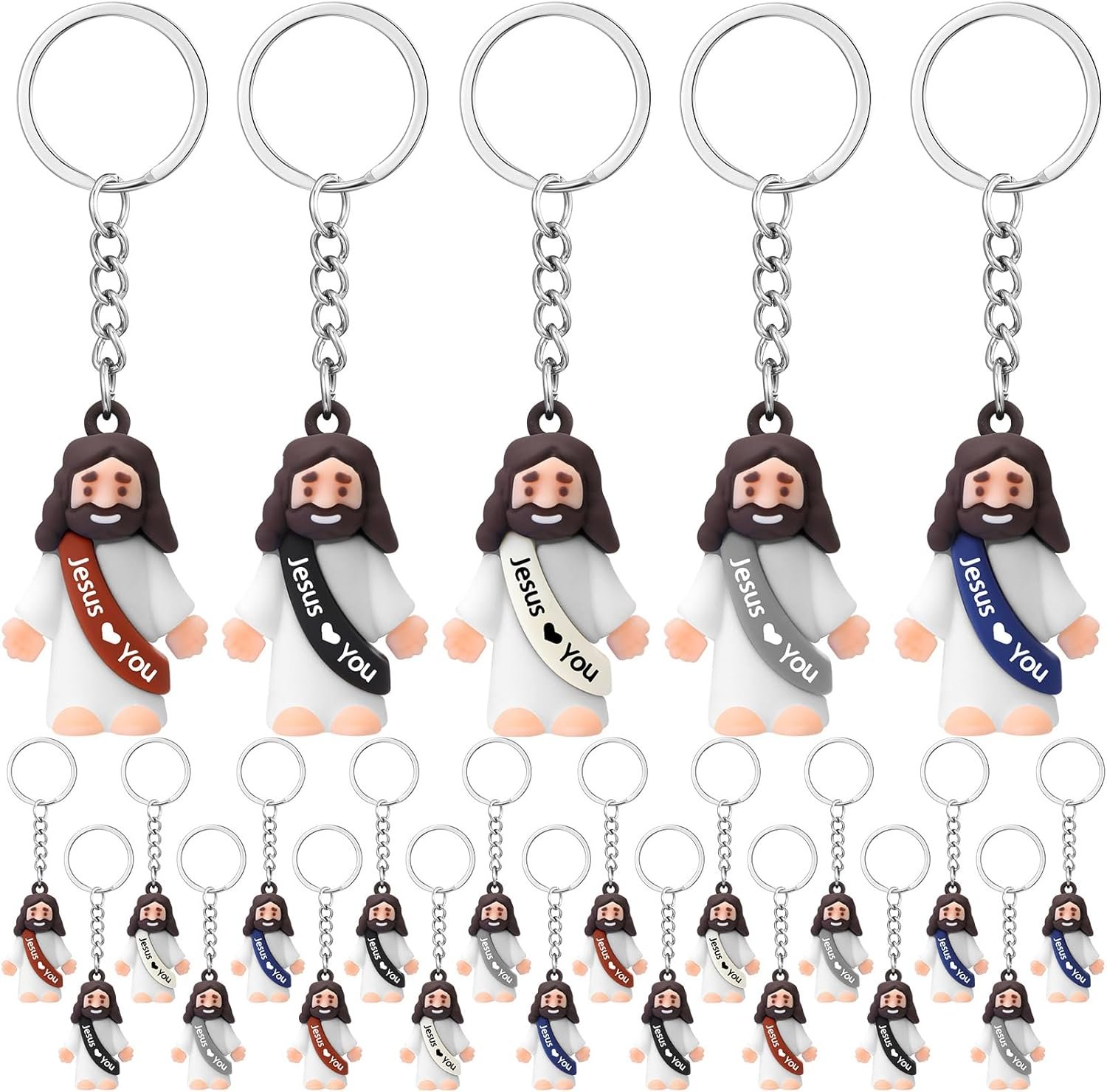 Sumind 24 Pcs Jesus Figurine Christian Keychain Religious Keychain Bulk Classic Christian Rings for Christ(White Jesus Loves You,Retro Color)
