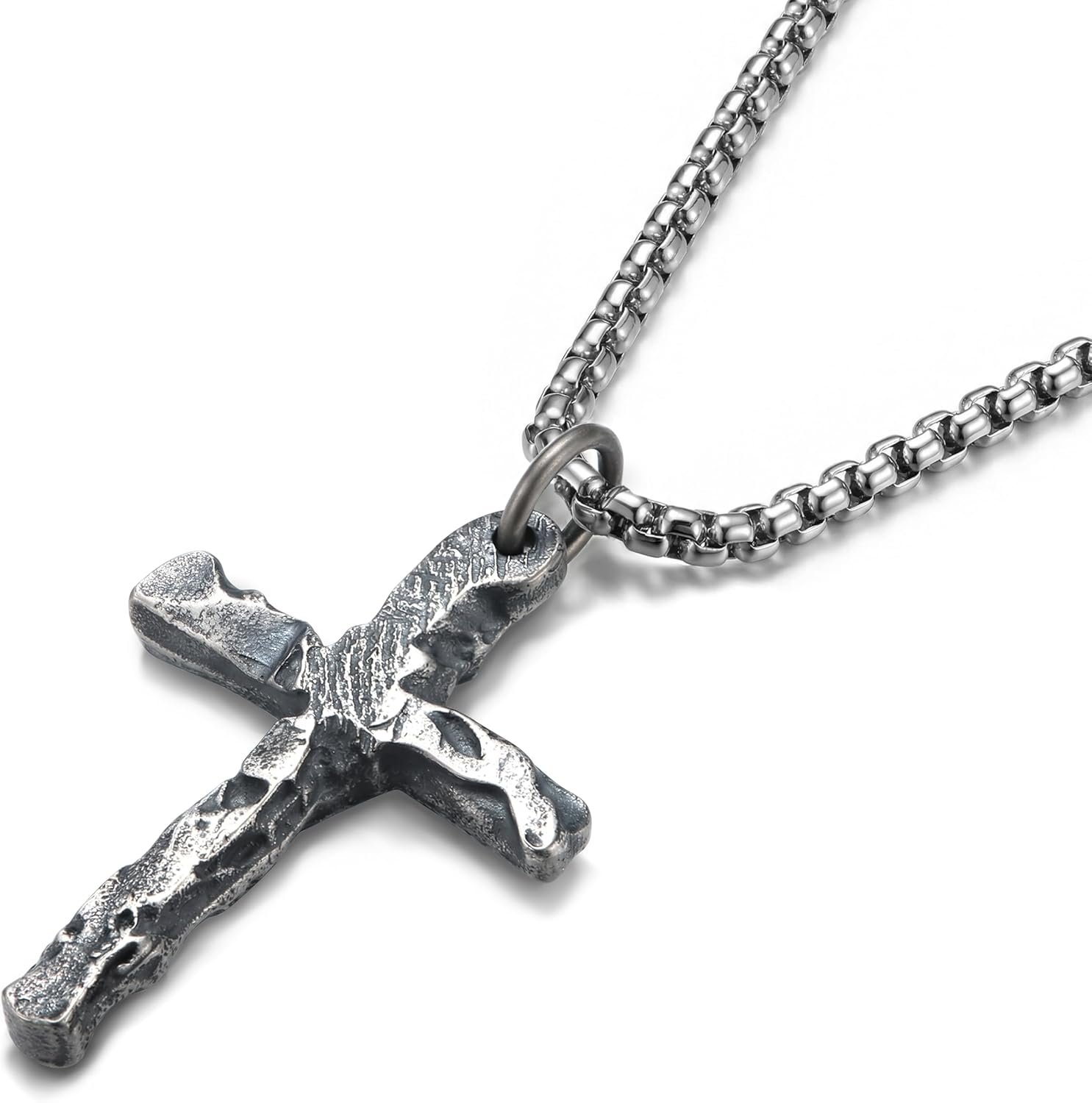 925 Sterling Silver Cross Necklace for Men Non Tarnish 316L Stainless Steel Chain Necklace Lightweight Oxidized Strength Cross Pendant Box Chain Christian Presents 18/20/22/24/26 Inch