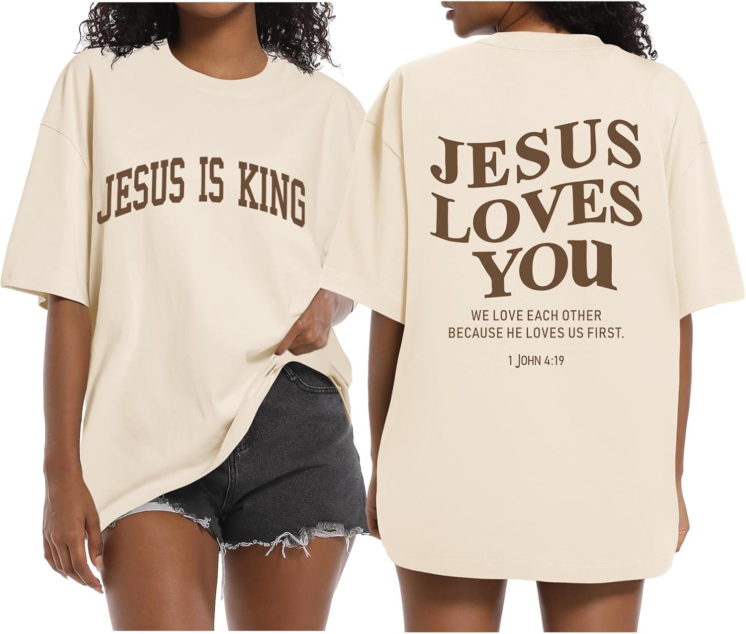 Sulayesh Christian Oversized Shirts for Women Jesus is King Jesus Loves You T Shirt Faith Religious Inspirational Tees Tops