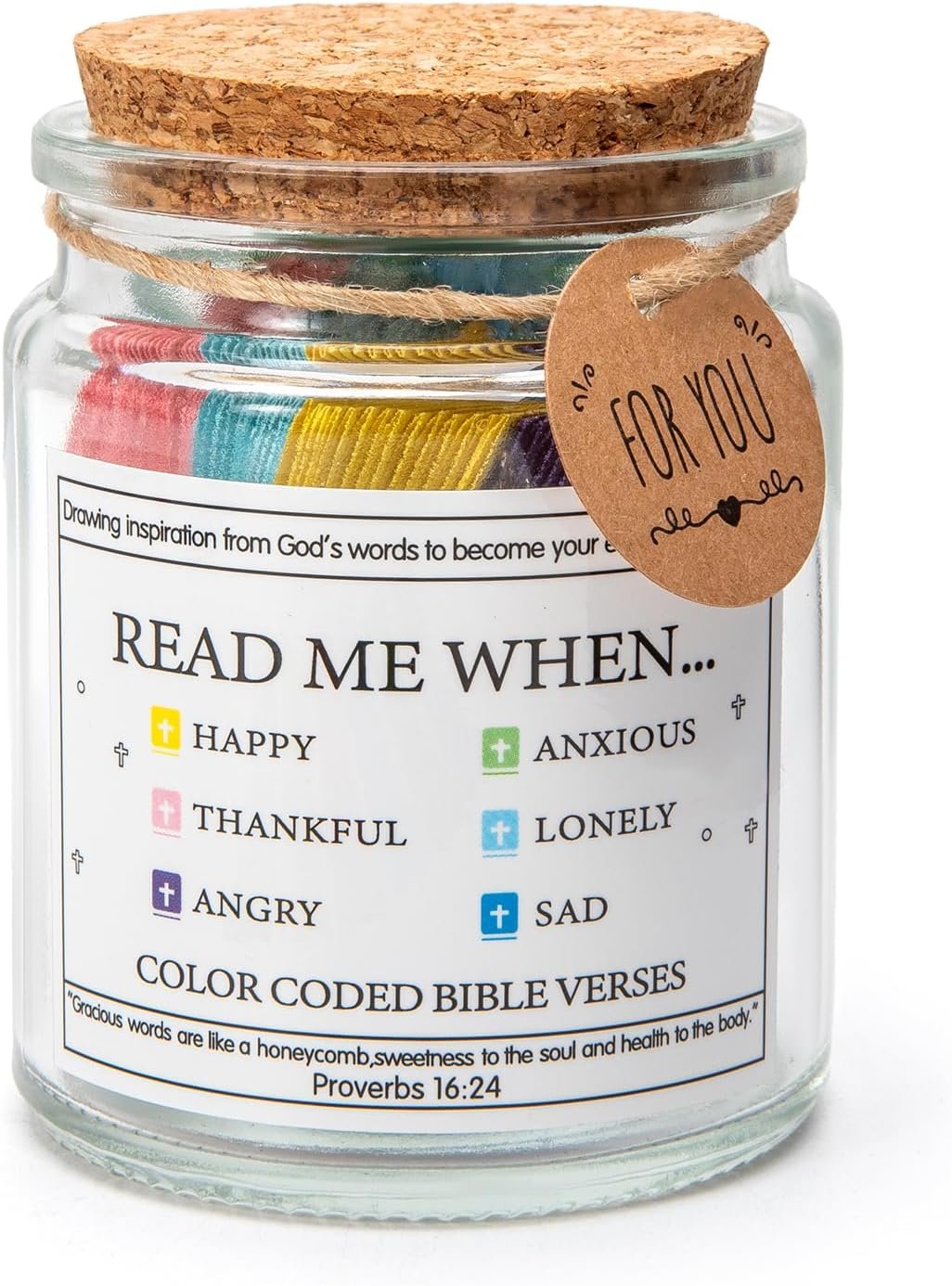 Read Me When Bible Verses Jar for Daily Encouragement，God is Above Bible Verse Jar for Wemen&Men&Teens，Christian Gifts for Women，96 Bible Verses Cards
