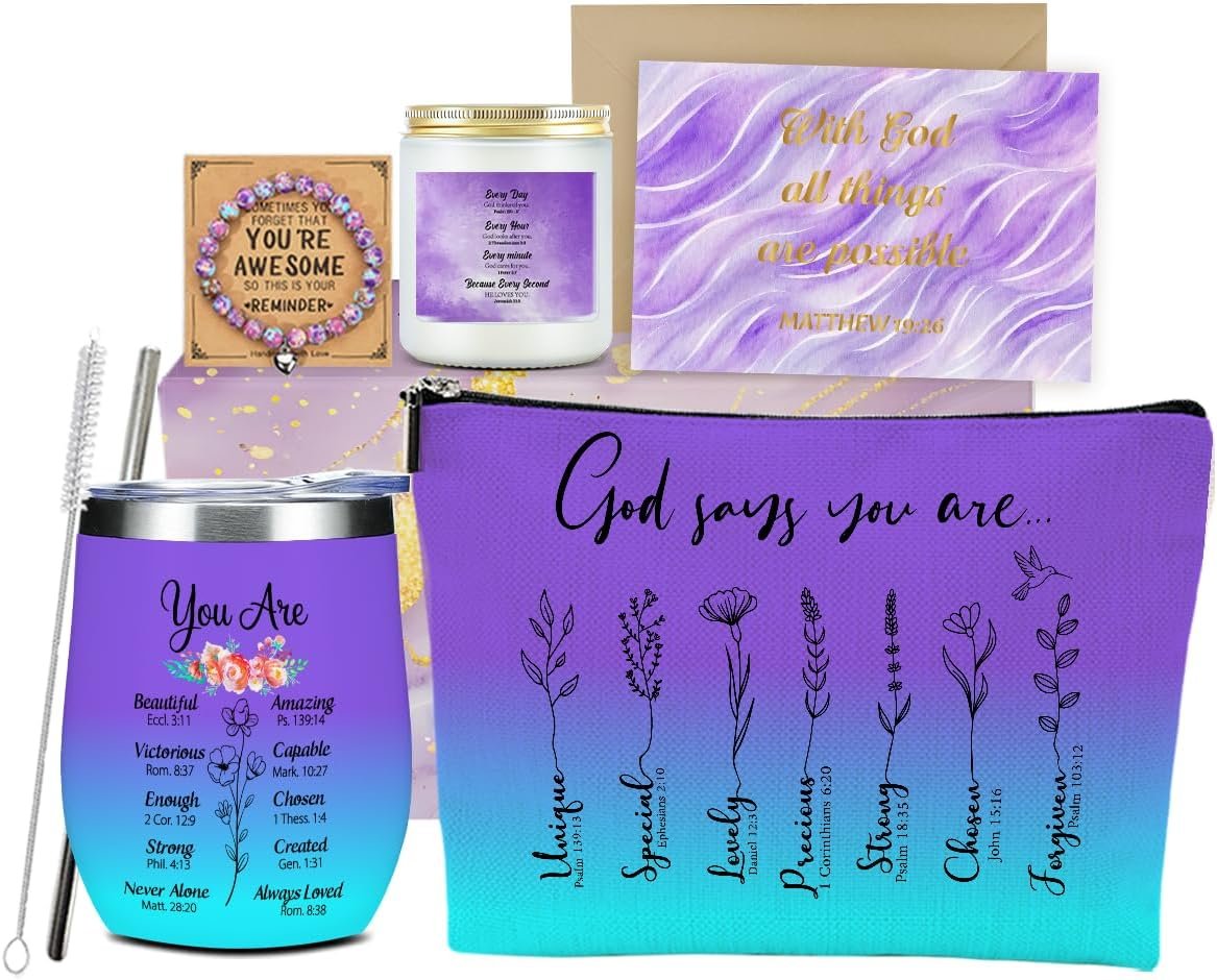 Christian Gifts for Women, Religious Gifts for Women, Girls Mom Friend Nurse Coworker Birthday Easter Friendship Graduation Appreciation Christmas Inspirational Bible Verse Faith Gift Basket Set