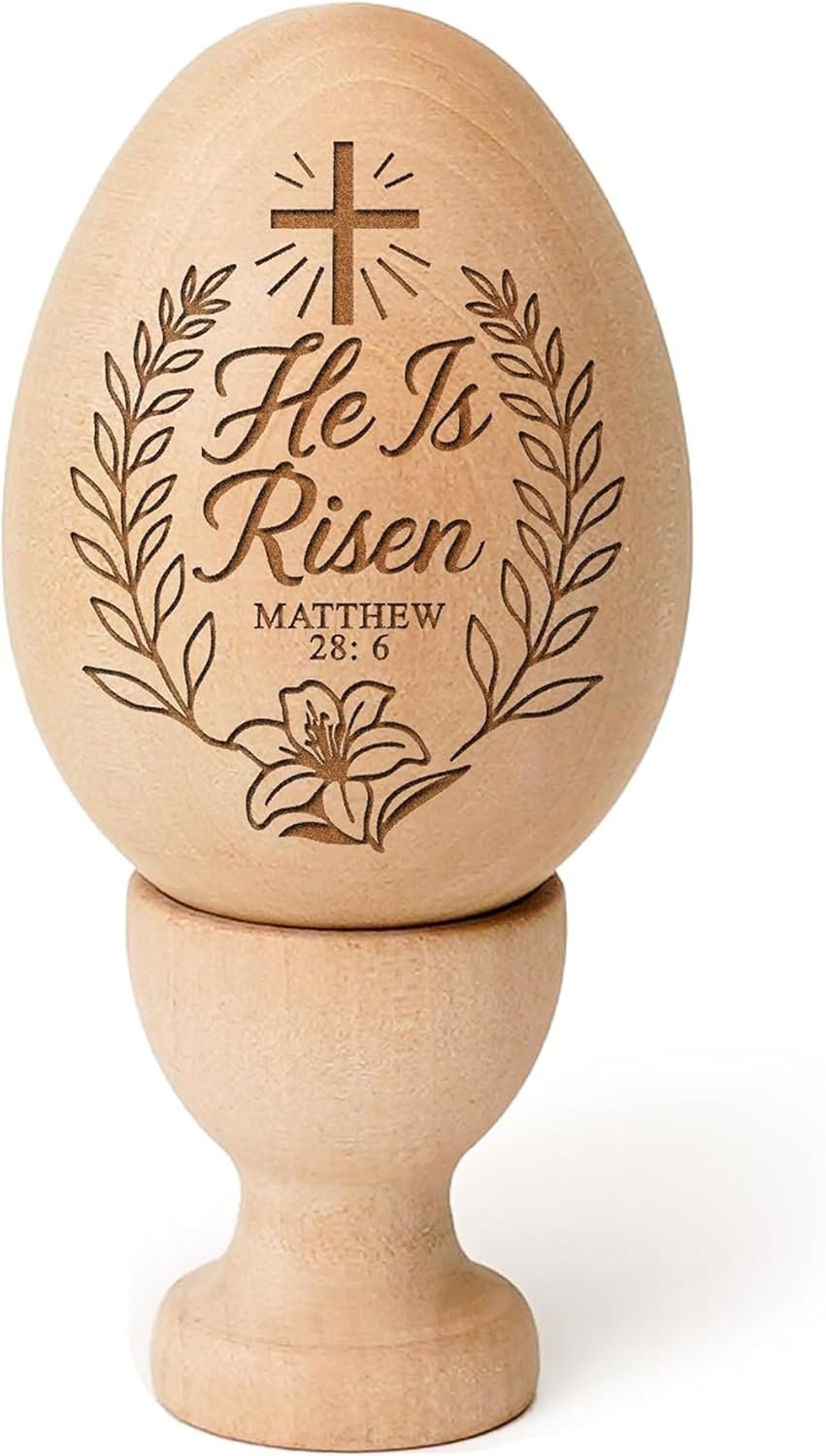 He is Risen Wooden Egg Easter Gifts, Resurrection Eggs Basket Stuffers, Easter Religious Gifts for Women, Men, Christian Gifts, Easter Decoration Centerpieces for Home Table, Tiered Tray Decor