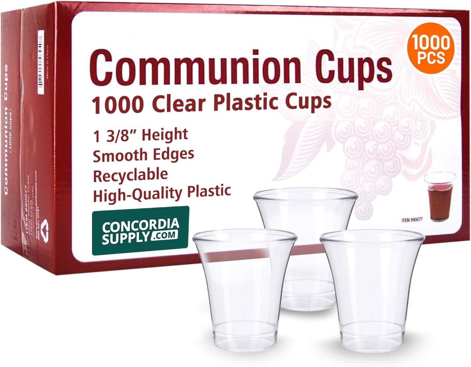 Concordia Supply Communion Cups – 1-3/8″ Recyclable Hard Plastic Cups w/Smooth Edges & Fits Standard Holy Communion Trays for Church Services, Fellowship & Santa Cena, (1000 Count)