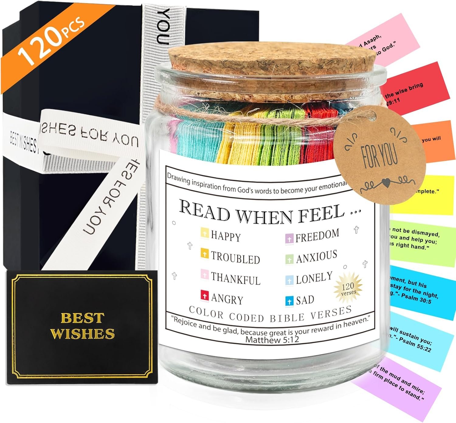 Bible Verse Jar 120pcs for Daily Encouragement,Graduations Gift For Her,Prayer Jar Confirmation Gifts for Teen Girls,Birthday,Christian Gifts for Women Mom,Fathers Day Gift for Dad