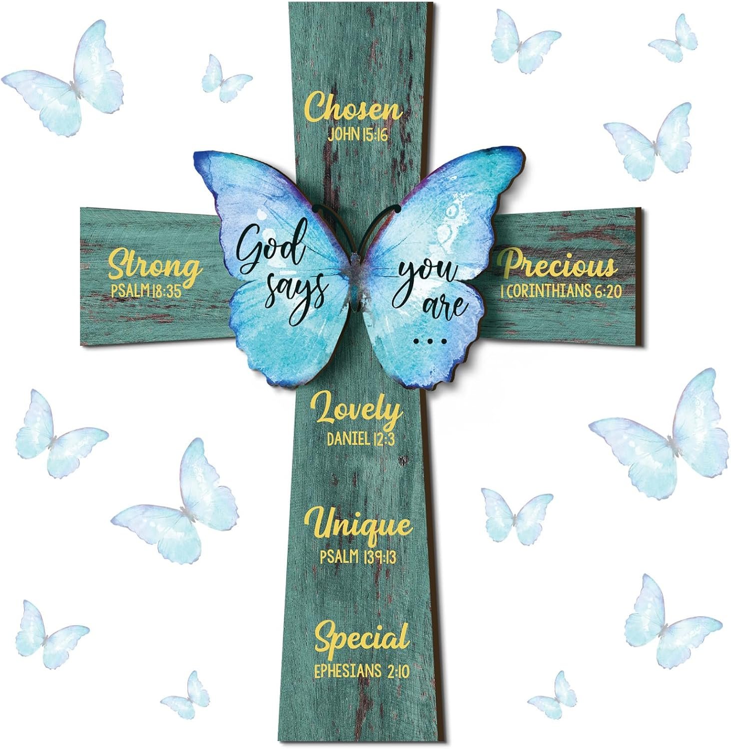 Panelee 11.81 Inch Mother Day Cross Christian Wood Sign Inspirational Wood Wall Decor Bible Verse Wall Sign Bible Theme Scripture Hanging for Room Office Kitchen