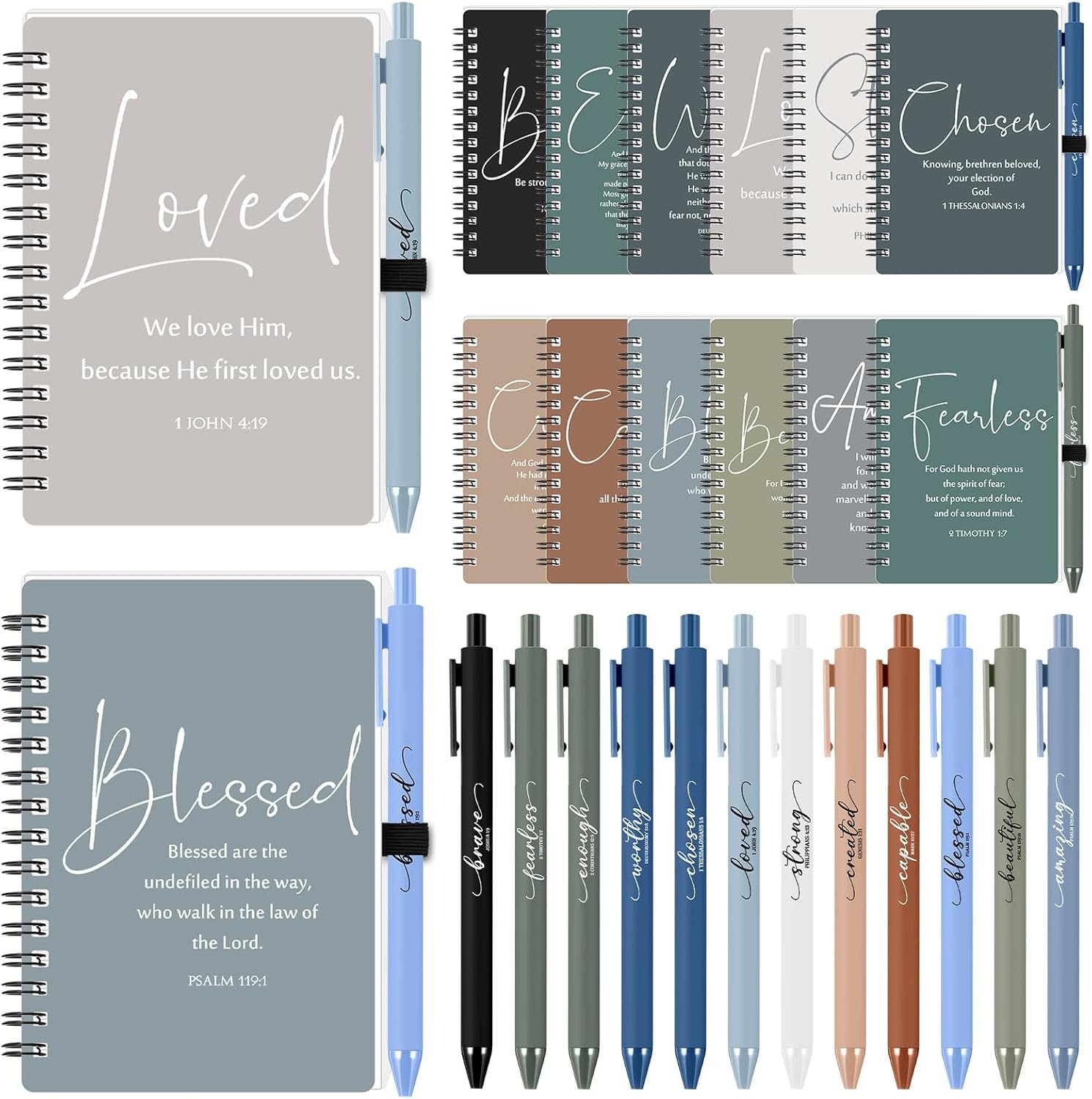 Kosiz 12 Sets Christian Gifts Bulk Christian Notebooks with Pens Inspirational Prayer Journals Bulk A6 Spiral Small Notepads for Women Men Church Members Bible Study Groups (Boho Color)