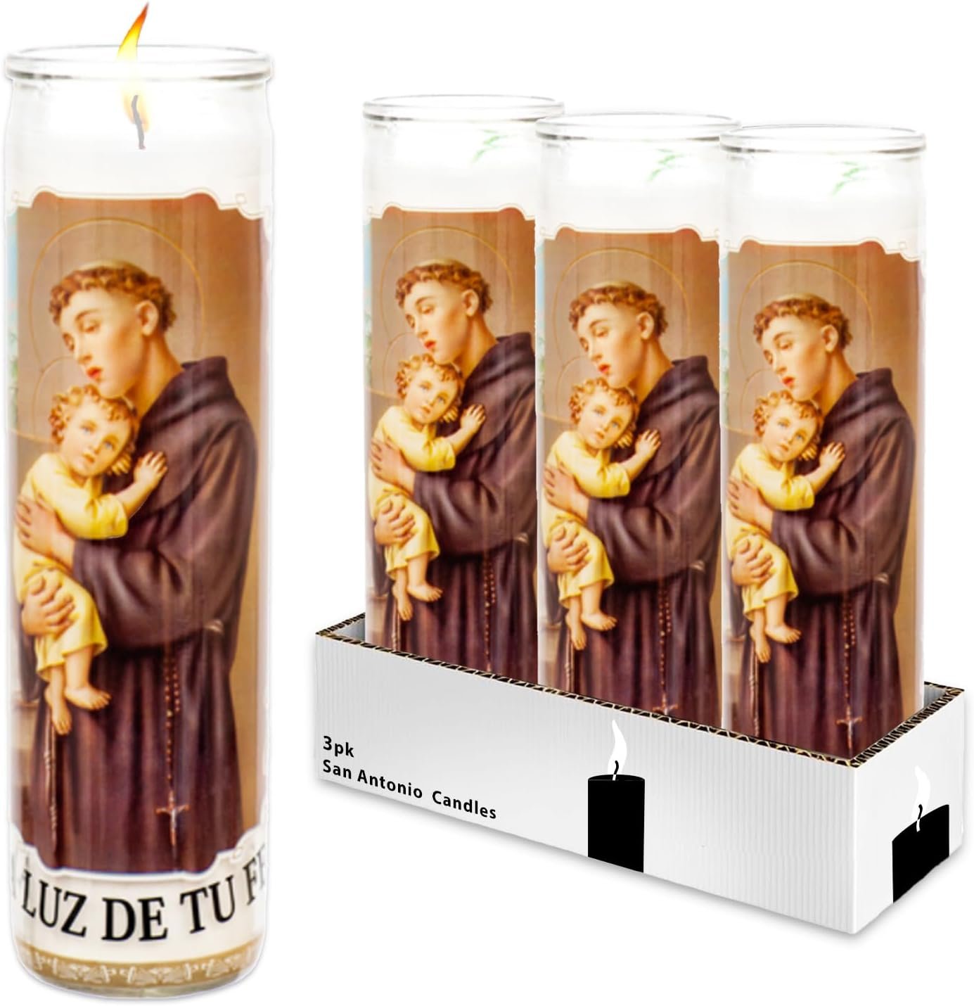 Generic San Antonio 3 Pack of 8 Inch White Religious Candles – Saint Anthony Candles for Vigils, Prayers, Blessing Ceremonies