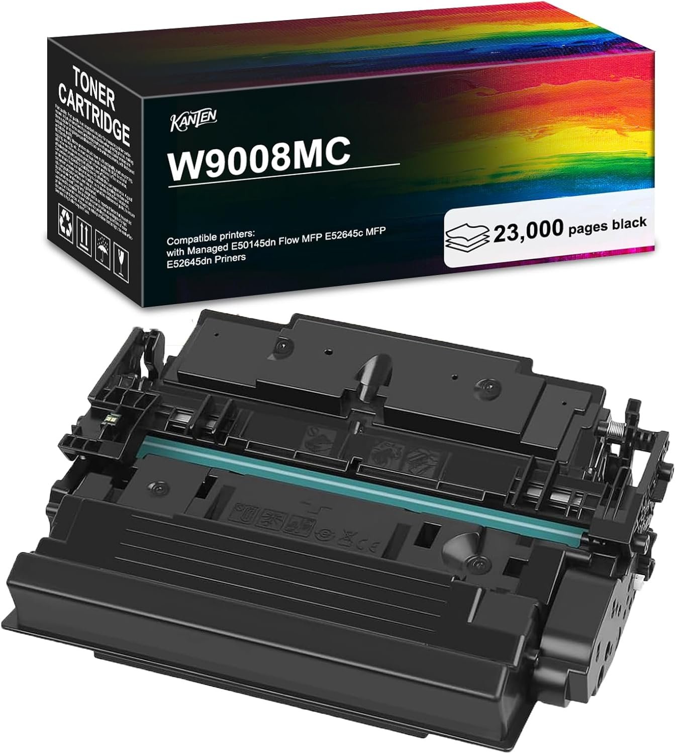 W9008MC W9008 Toner Cartridge Black 1-Pack (with Chip) Replacement for HP Managed E50145dn Flow MFP E52645c MFP E52645dn Priners (bk-23,000 Pages)