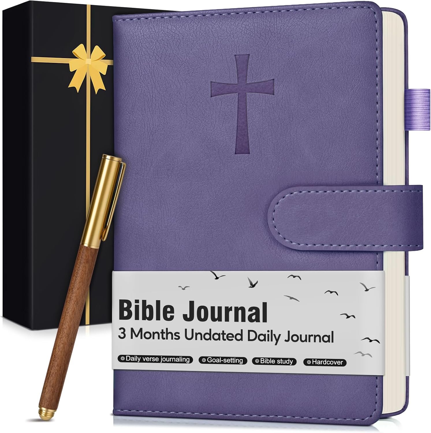 Leather Christian Bible Journal for Women, Prayer Journal for Scripture Study, Daily Devotional, Undated Church Notes Notebook, Jesus Religious Faith Gift for Pastor, Graduation, Baptism, Lavender