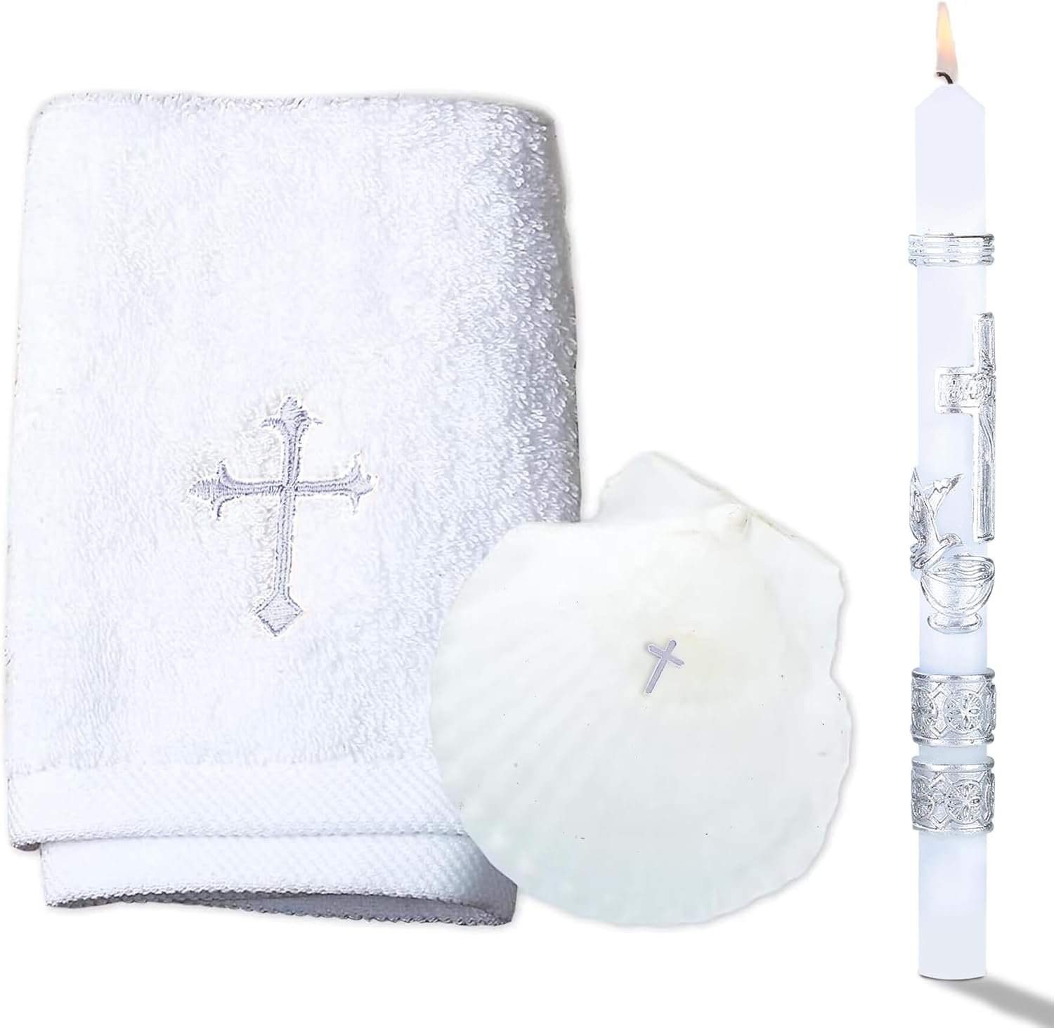 Baptism Candle Set for Boys and Girls – Baptism Kit Include Towel, Shell and Baptismal Candle, Velas para bautizo Christening Set Velas para bautizo de niño for Infants Kids