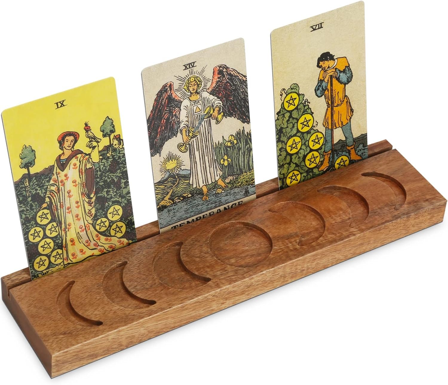 Wooden Tarot Card Holder with Moon Phase, Witchy Stand for Oracle Lenormand Meditation, Display Daily Affirmation Cards Tarot Reading Accessories Pagan Altar Wiccan Decoration Gift Supplies