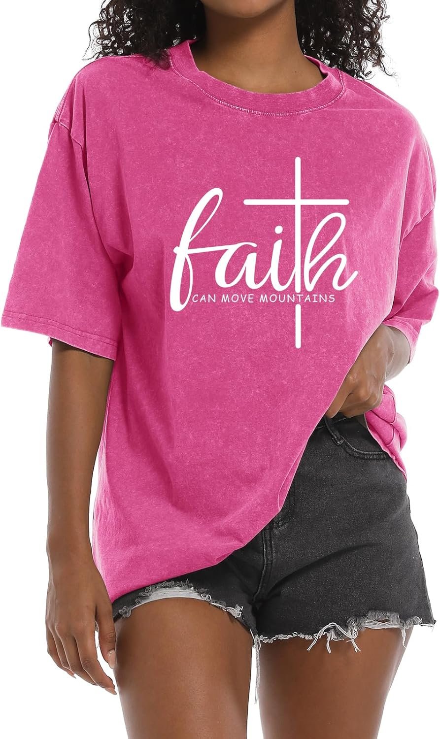 Christian Shirts for Women Faith Can Move Mountains Acid Wash Graphic Shirt Jesus Religious Bible Verse Tee Tops
