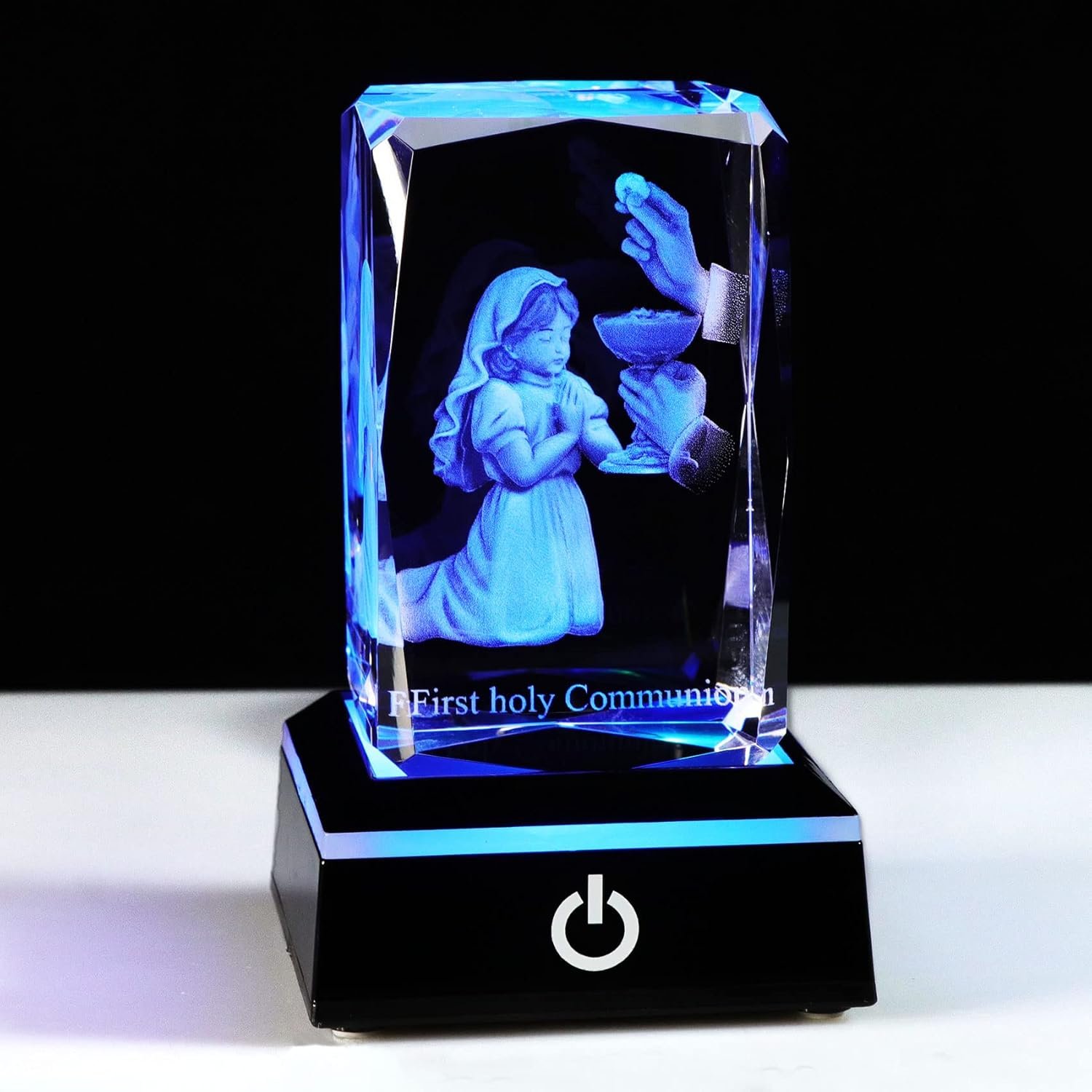 Qianwei First Communion Gifts for Girls, 3D Engraving Crystal Praying Girl Figurine First 1st Communion Veil Decoration, Baptism Gifts for Girls Catholic