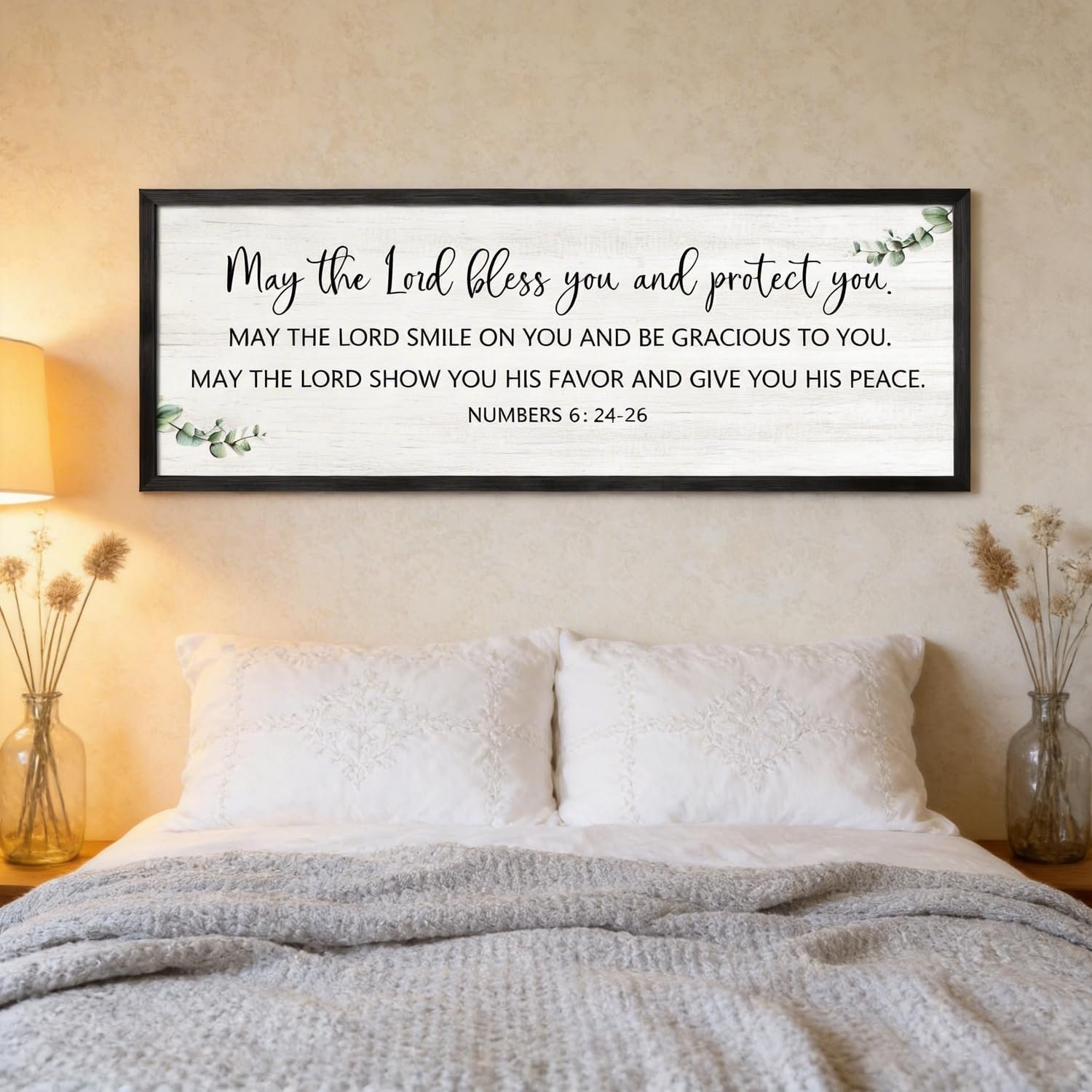 May The Lord Bless You And Protect You Christian Wall Decor, 40×15 Inch Framed Numbers 6:24-26 Bible Verse Wall Art, Large Religious Scripture Quotes Sign, Inspirational Home Decor Gift, Black