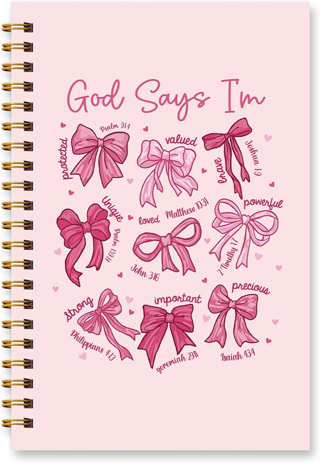 Wxiben Pink Bible Notebook Journal – Christian Prayer Spiral Notebook for Women Girls Coquete Bows Hardcover Spiral Notebook Journaling Faith Gift for Office Church Bible Study Supplies 5.5 x 8.3 Inch