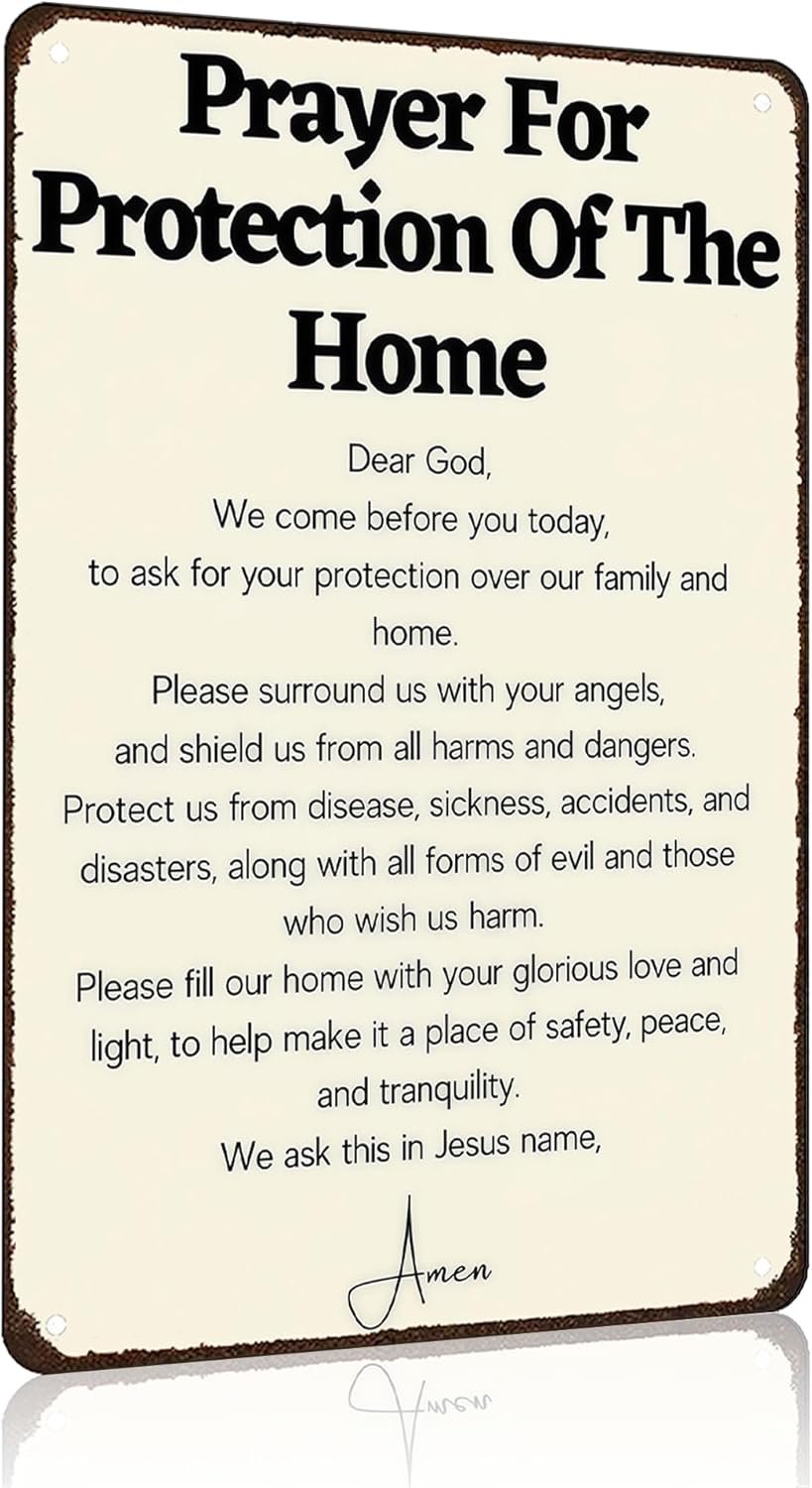 Funnysign Christian Gifts Prayer for Protection of The Home Religious Tin sign for Home Church Prayer Room Office Chapel Decor 8×12 Inch(3987)